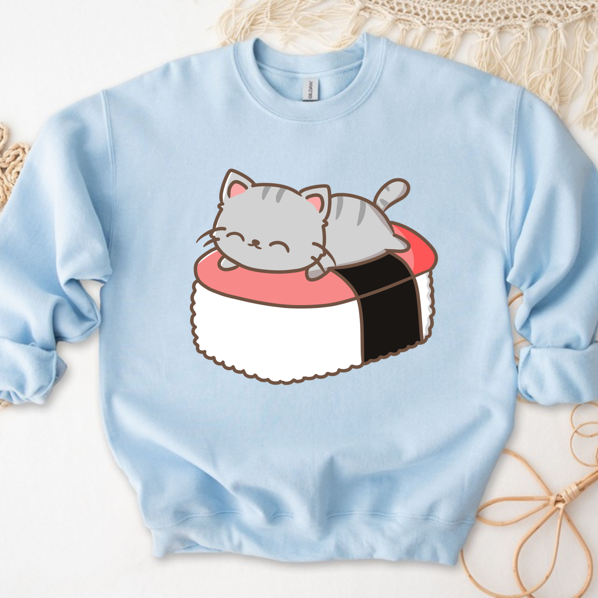Grey Kitten on Sushi Bed Sweatshirt