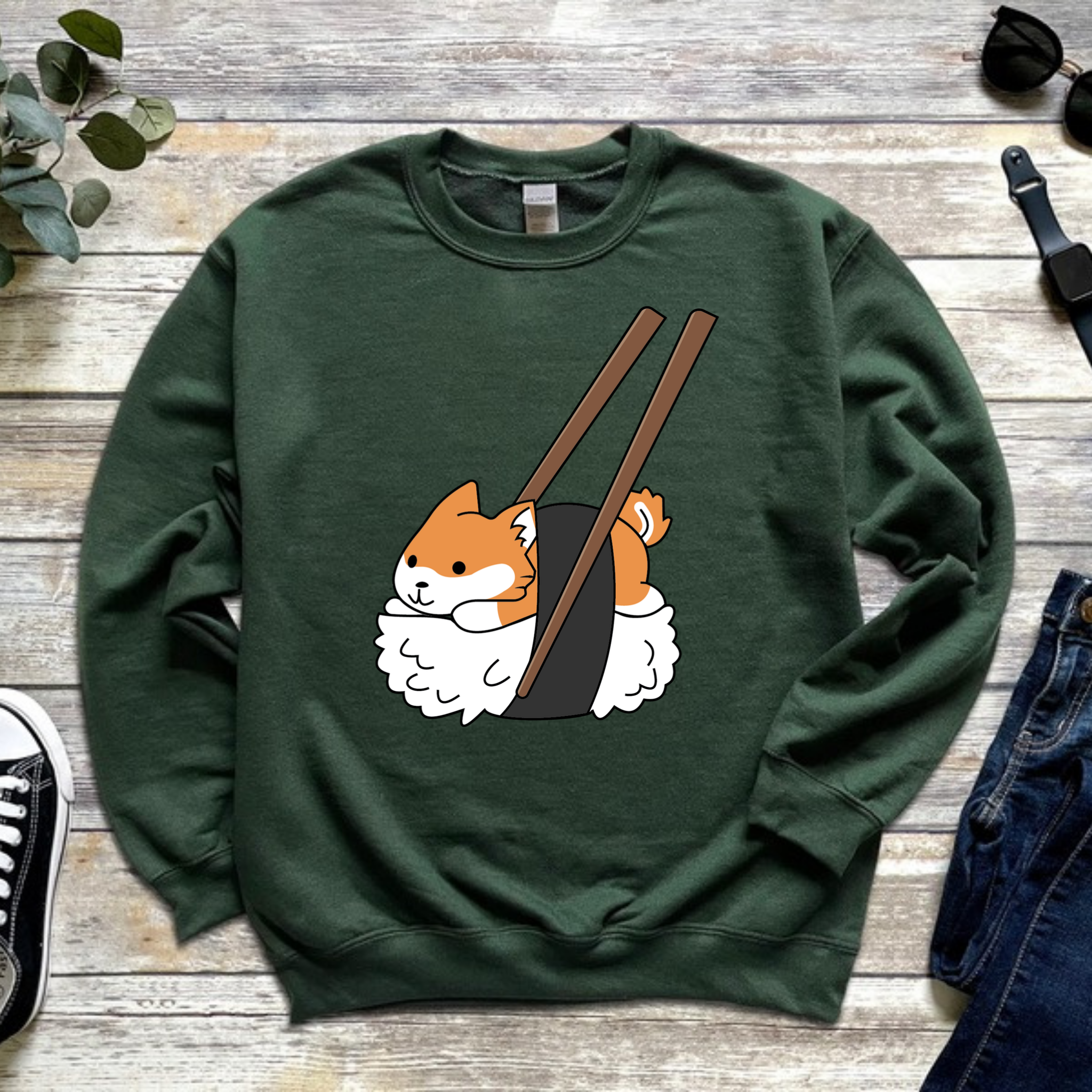 Shiba Inu Sushi with Chopsticks Sweatshirt