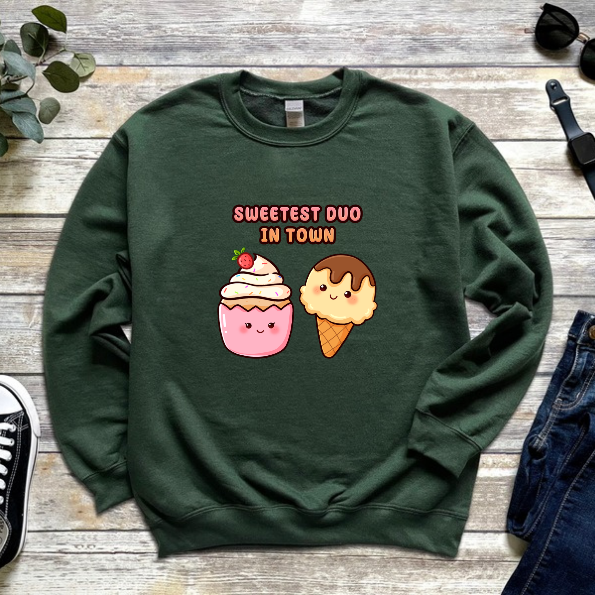Sweetest Duo in Town Cupcake and Ice Cream Couple Sweatshirt