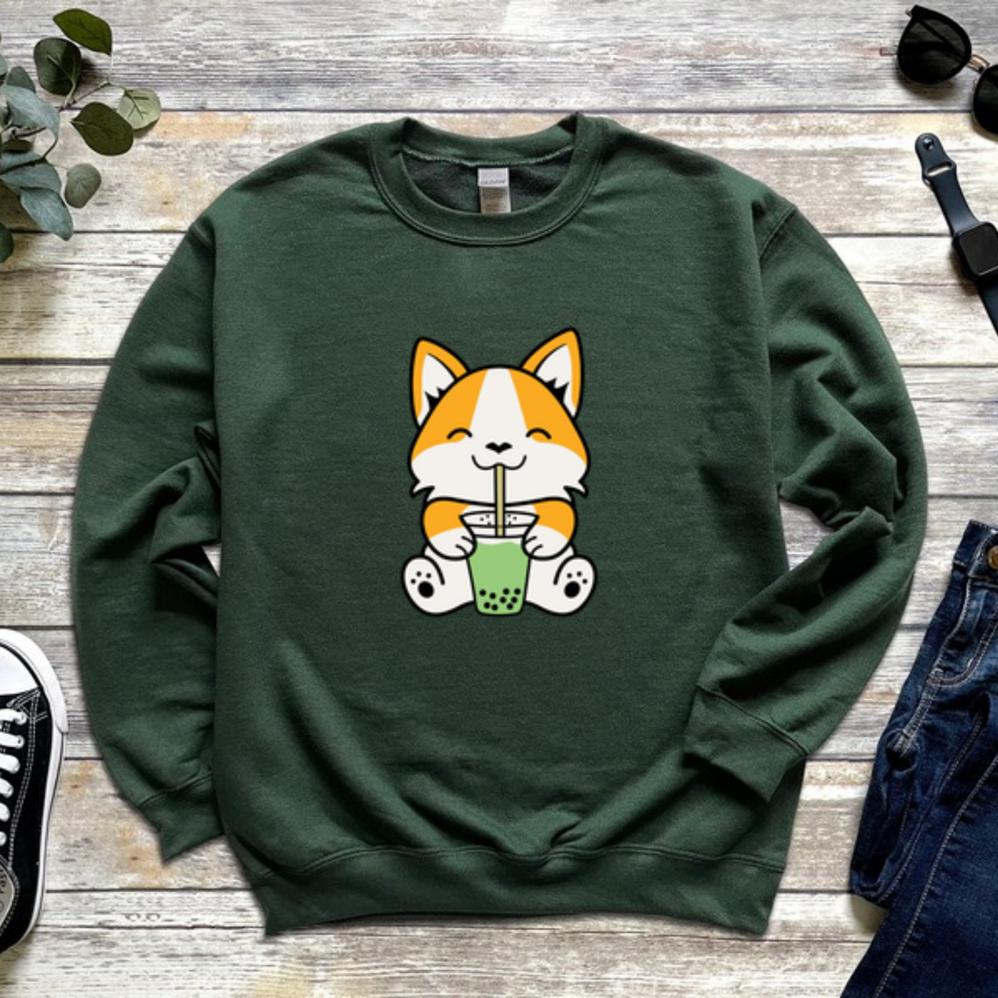 Dog Drinking Boba Tea Sweatshirt