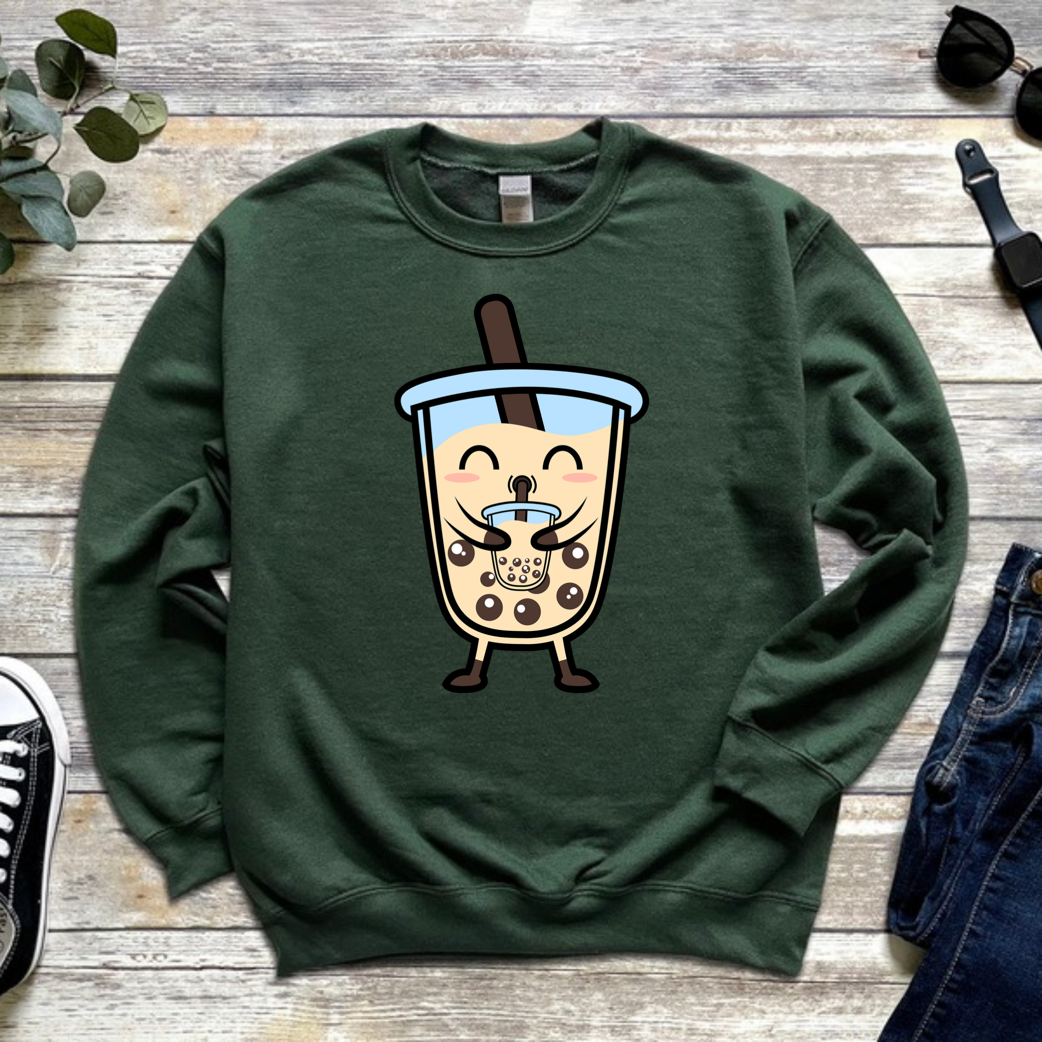 Boba Character Drinking Boba Tea Sweatshirt