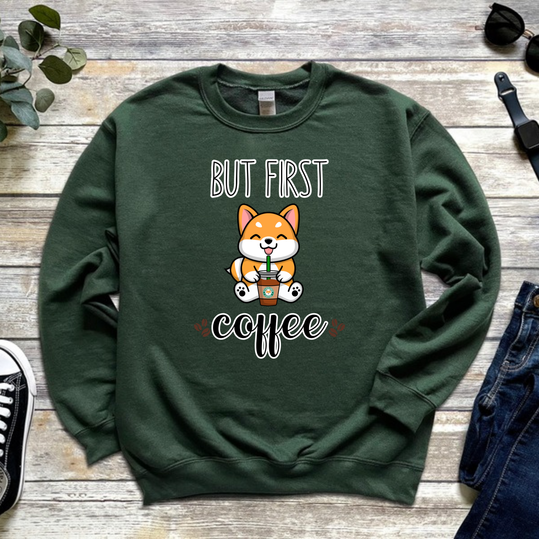 But First Coffee Puppy with Coffee (Tongue) Sweatshirt