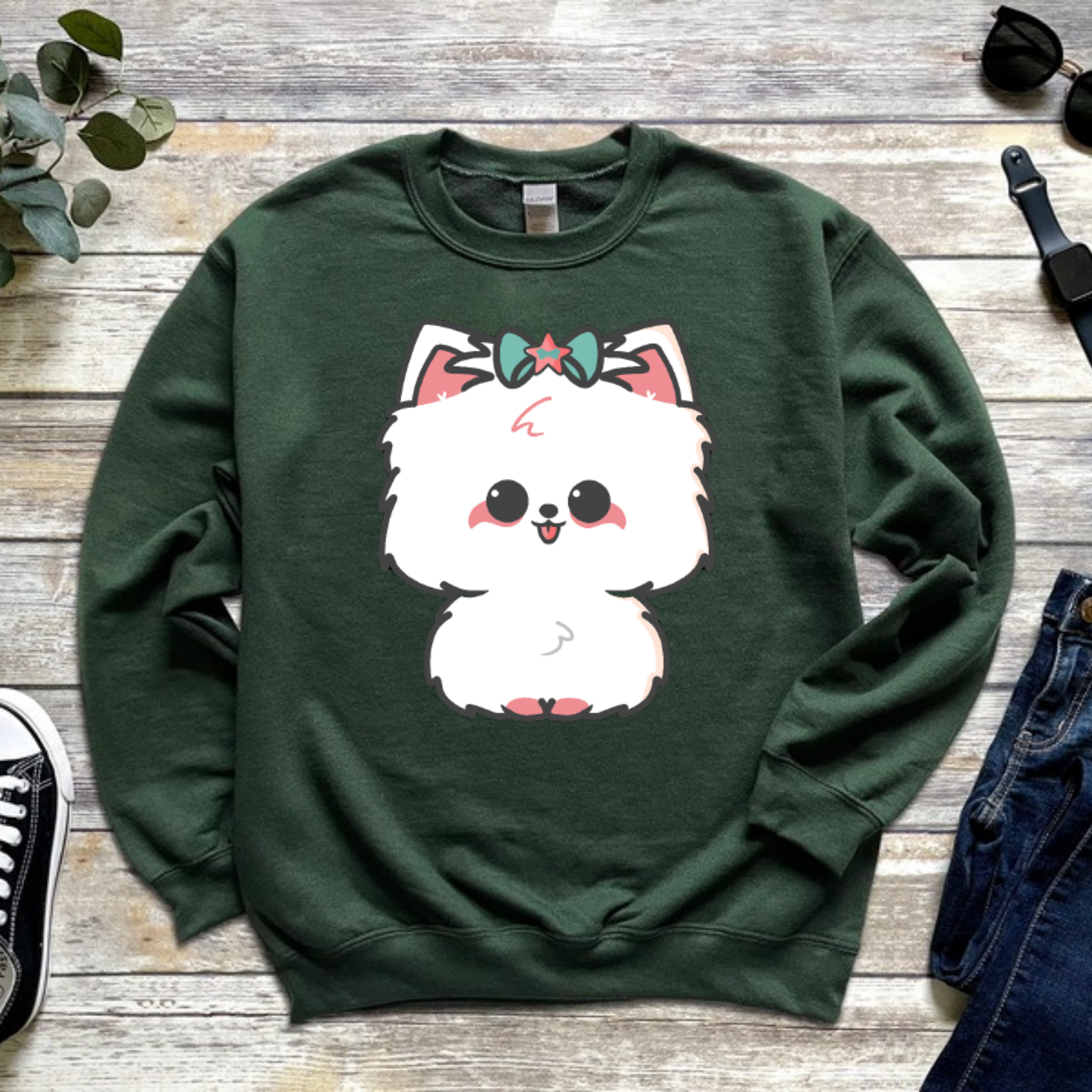 White Puppy with Bow Sweatshirt