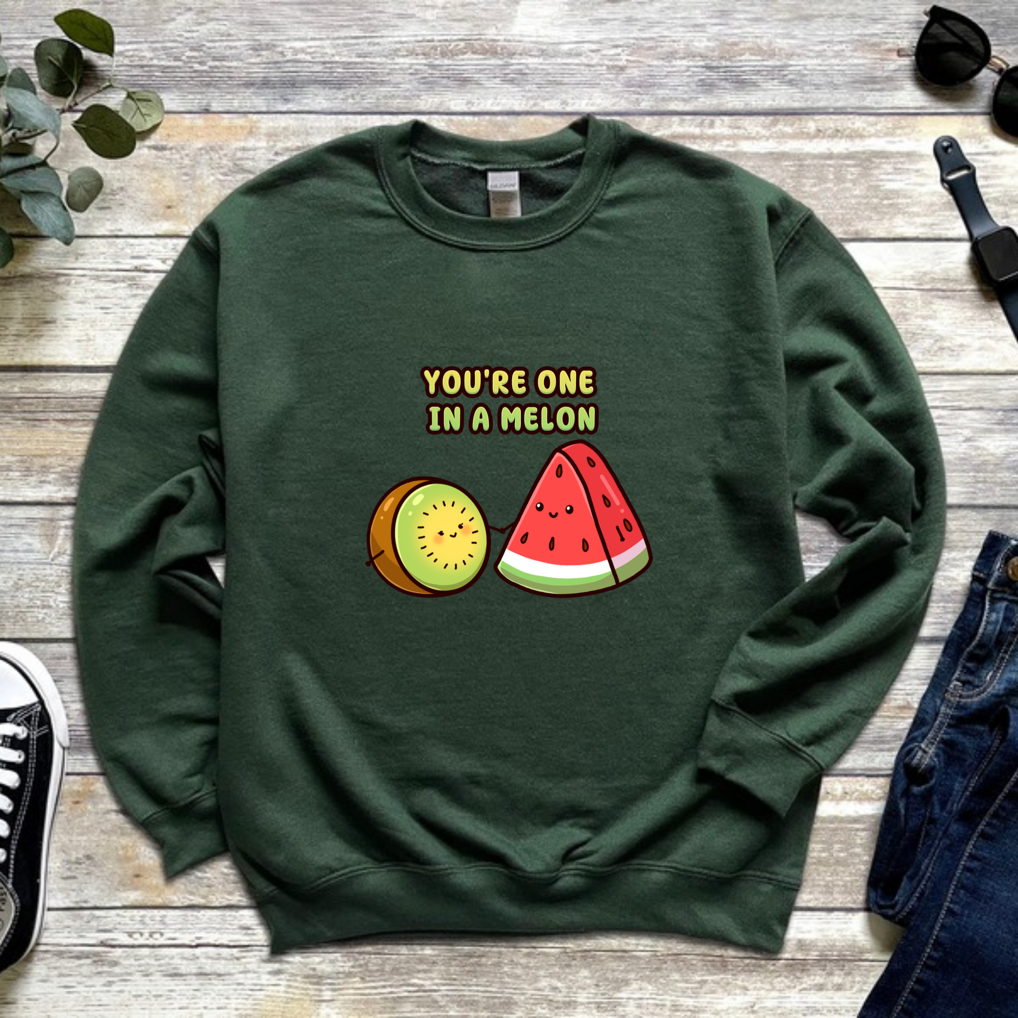You're One in a Melon Kiwi and Watermelon Couple Sweatshirt