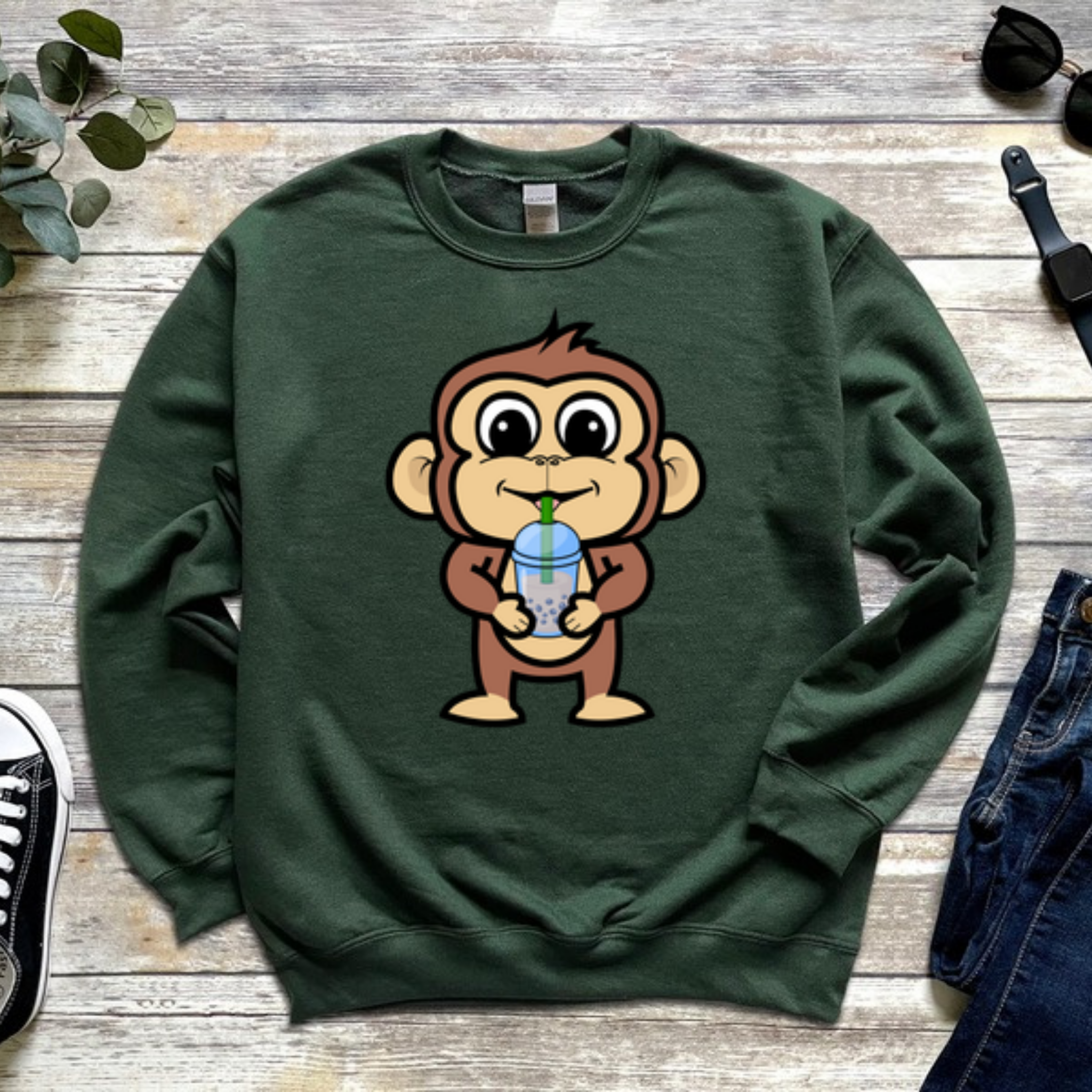 Monkey Drinking Boba Tea Sweatshirt
