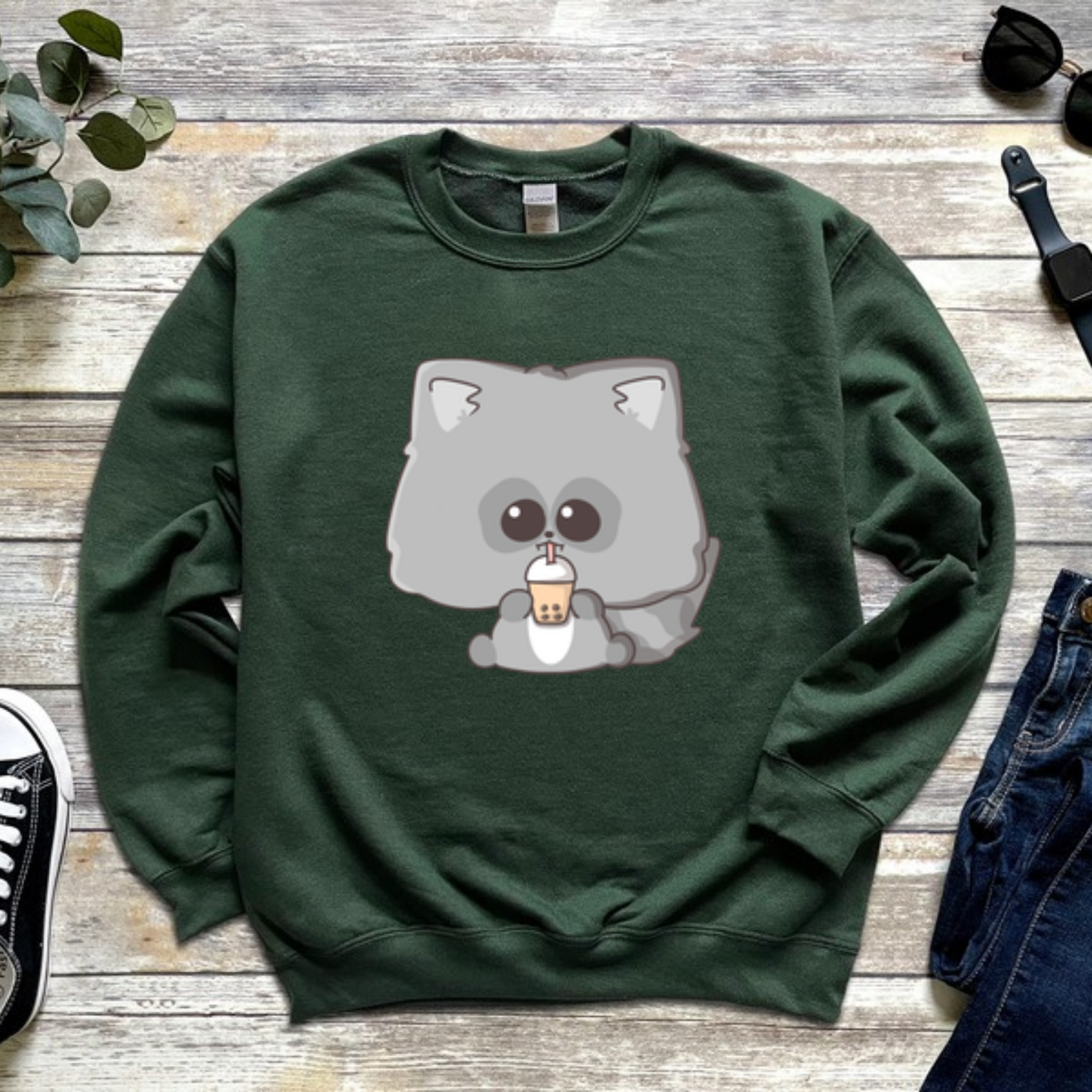 Raccoon Drinking Boba Tea Sweatshirt