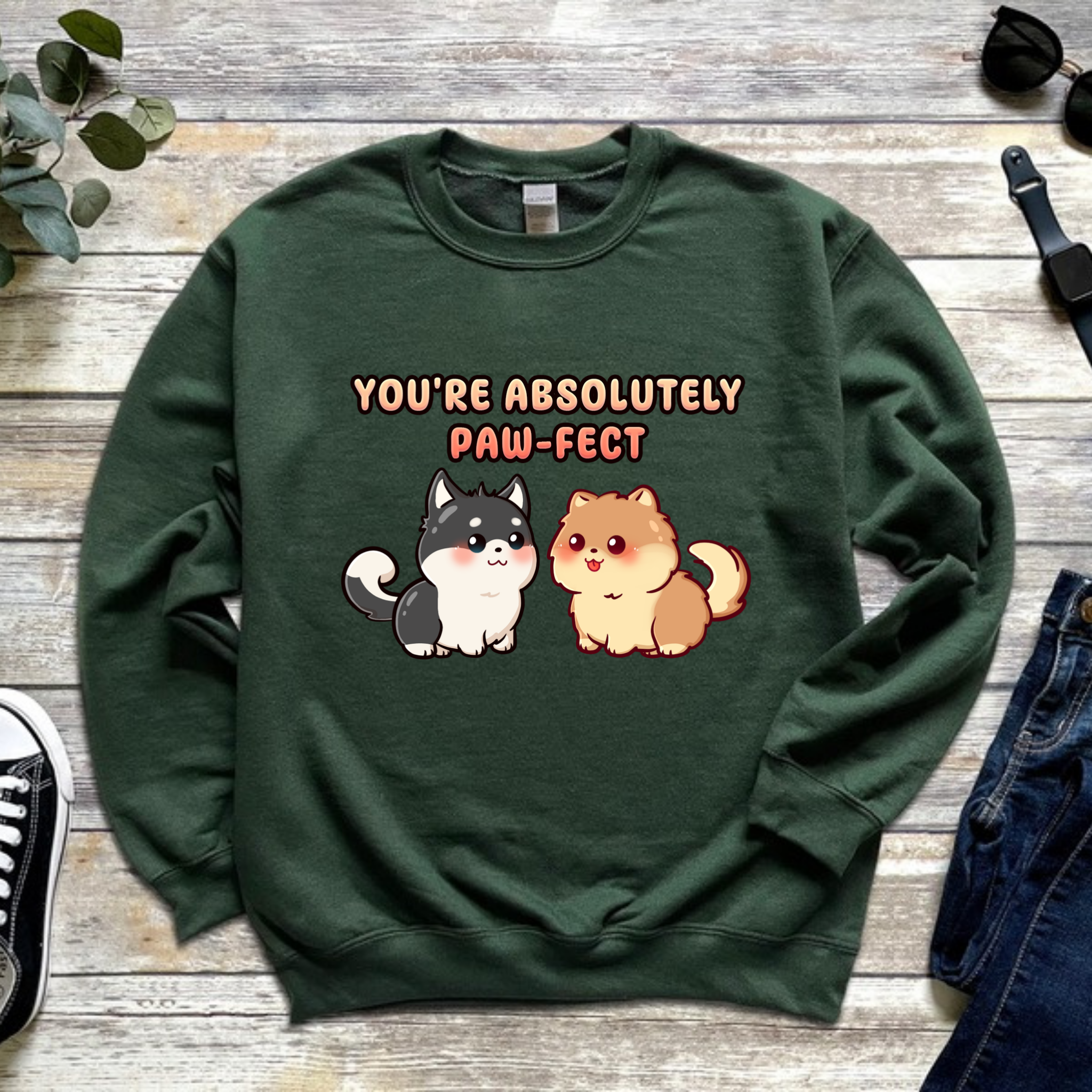 You're Absolutely Paw-fect Dog Couple - Husky & Pomeranian Sweatshirt