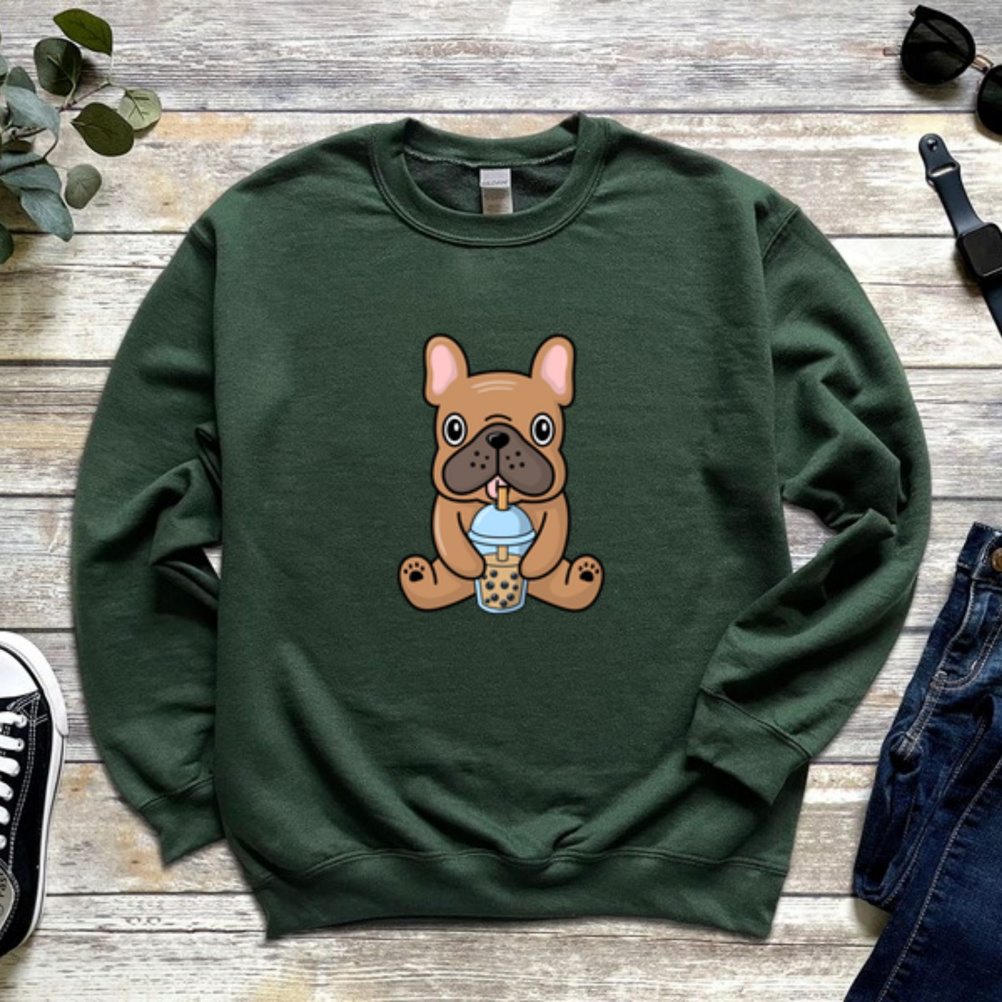 French Bulldog Drinking Boba Sweatshirt