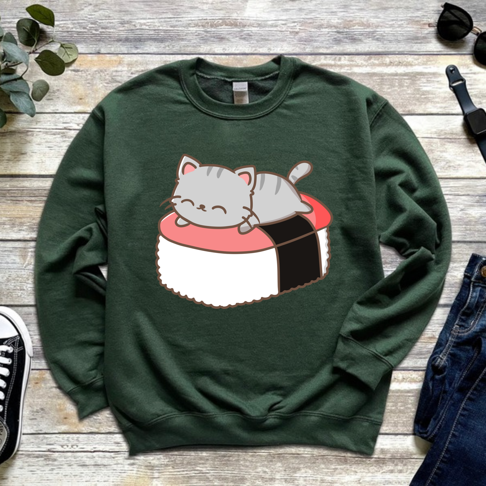 Grey Kitten on Sushi Bed Sweatshirt
