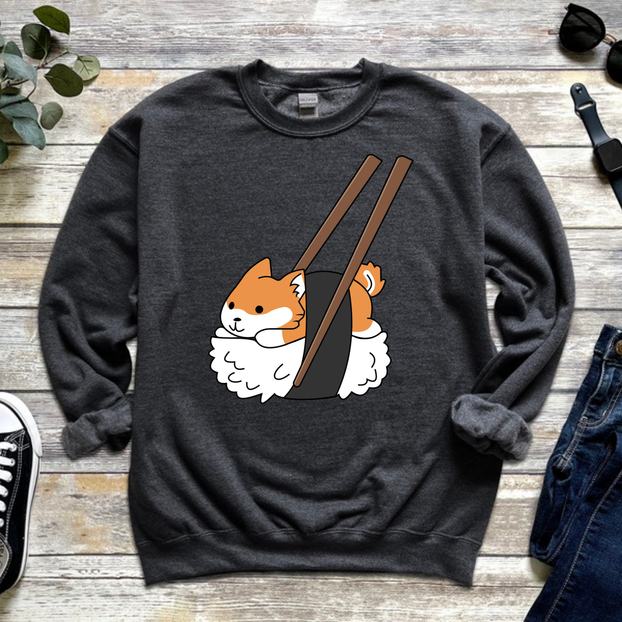 Shiba Inu Sushi with Chopsticks Sweatshirt