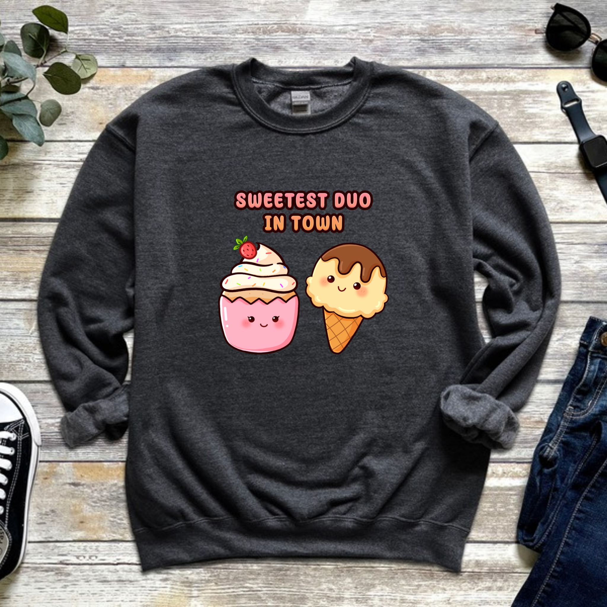 Sweetest Duo in Town Cupcake and Ice Cream Couple Sweatshirt
