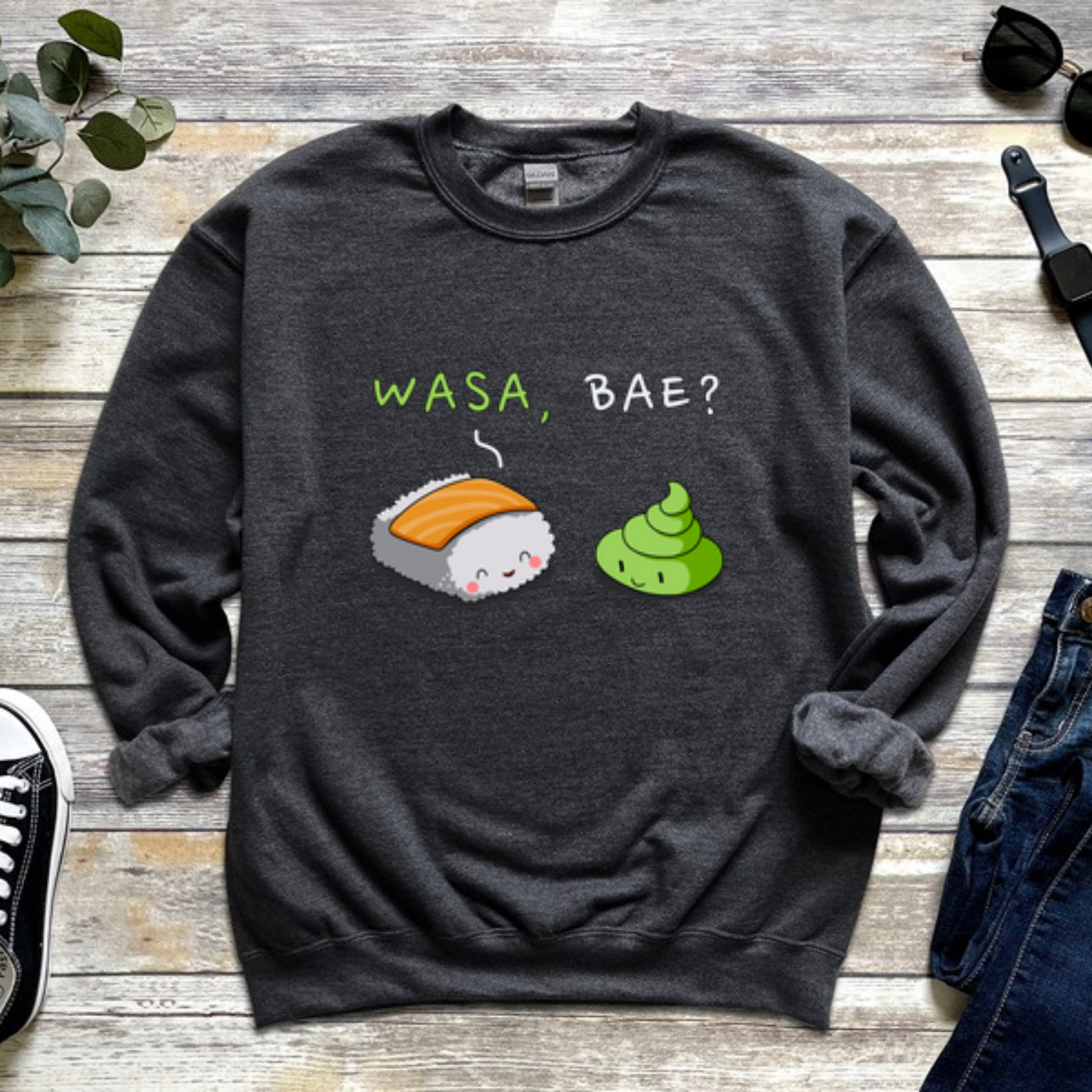 Wasa, Bae? Sushi and Wasabi Couple Sweatshirt