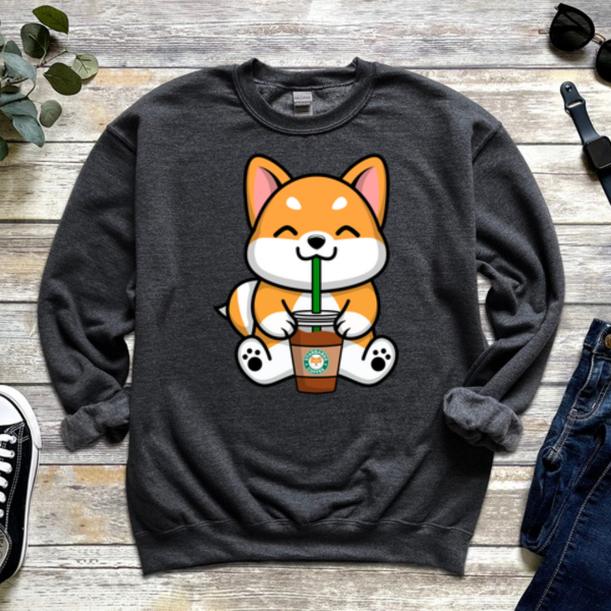 Puppy Drinking Coffee Sweatshirt