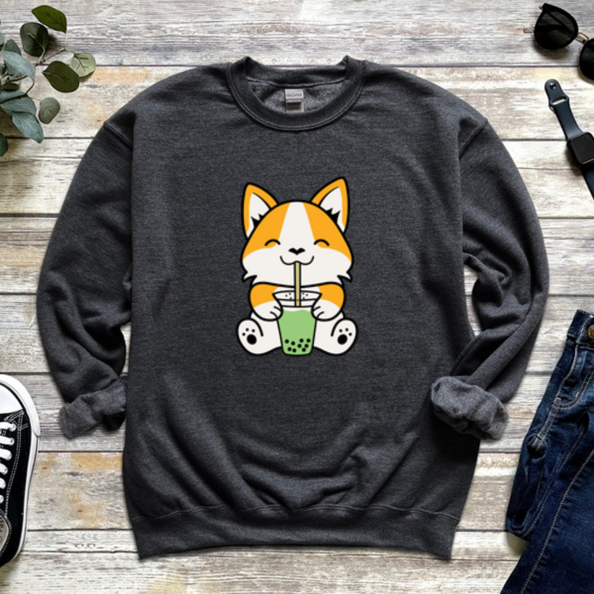 Dog Drinking Boba Tea Sweatshirt