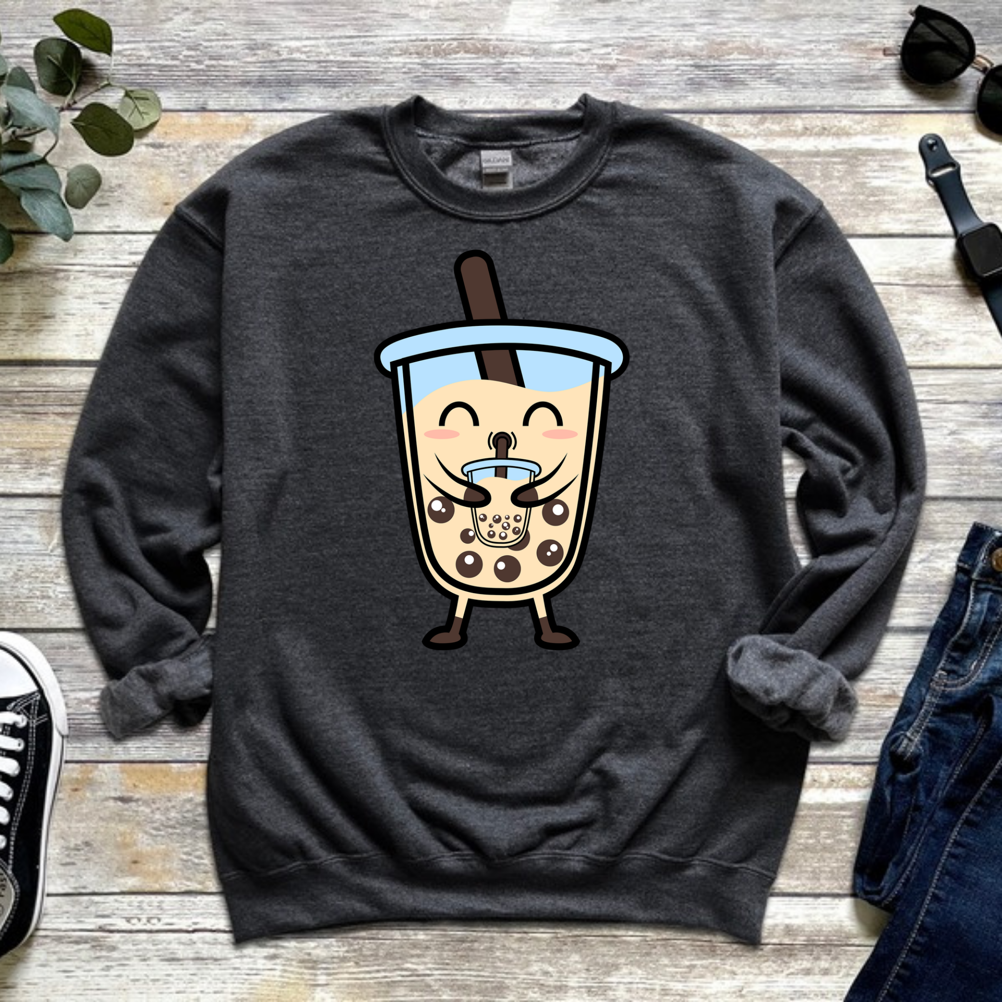 Boba Character Drinking Boba Tea Sweatshirt