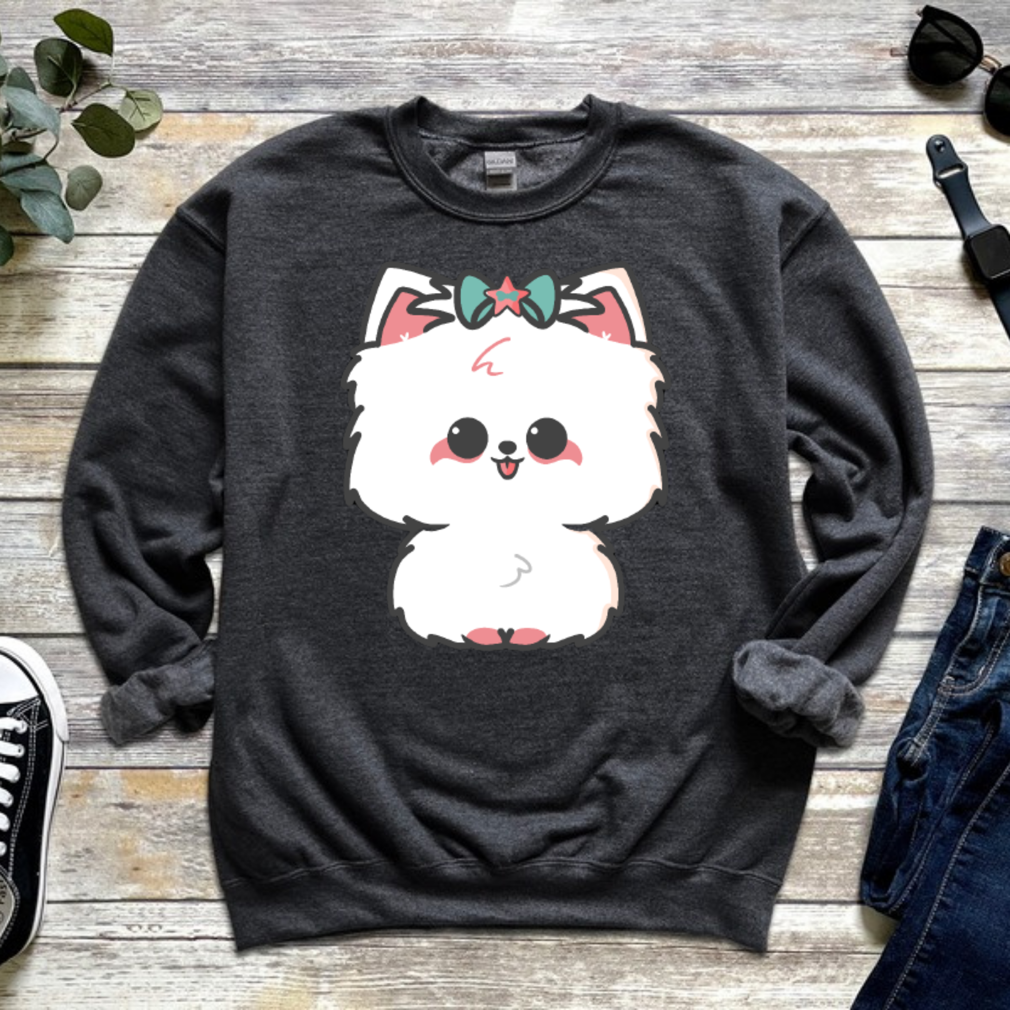 White Puppy with Bow Sweatshirt