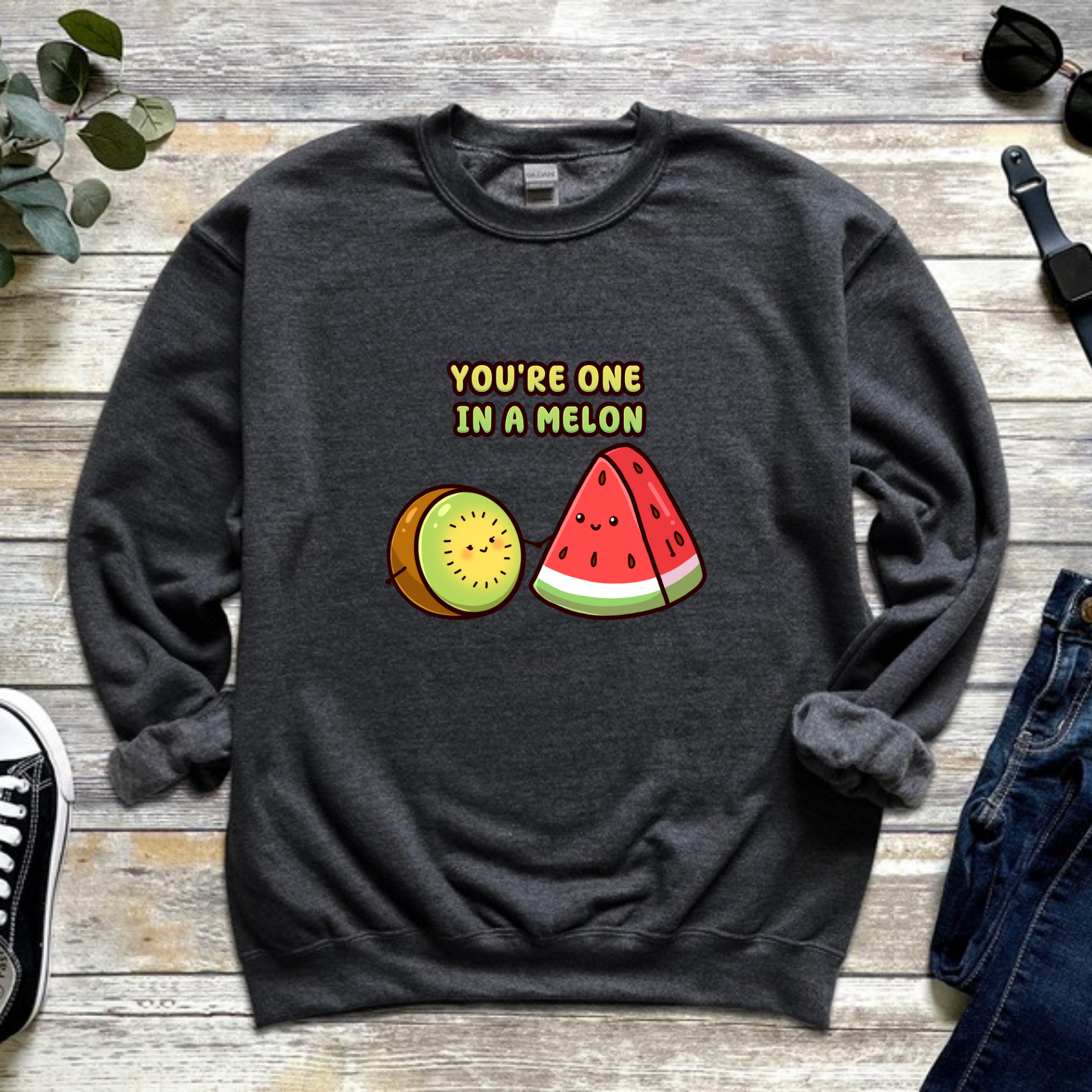 You're One in a Melon Kiwi and Watermelon Couple Sweatshirt