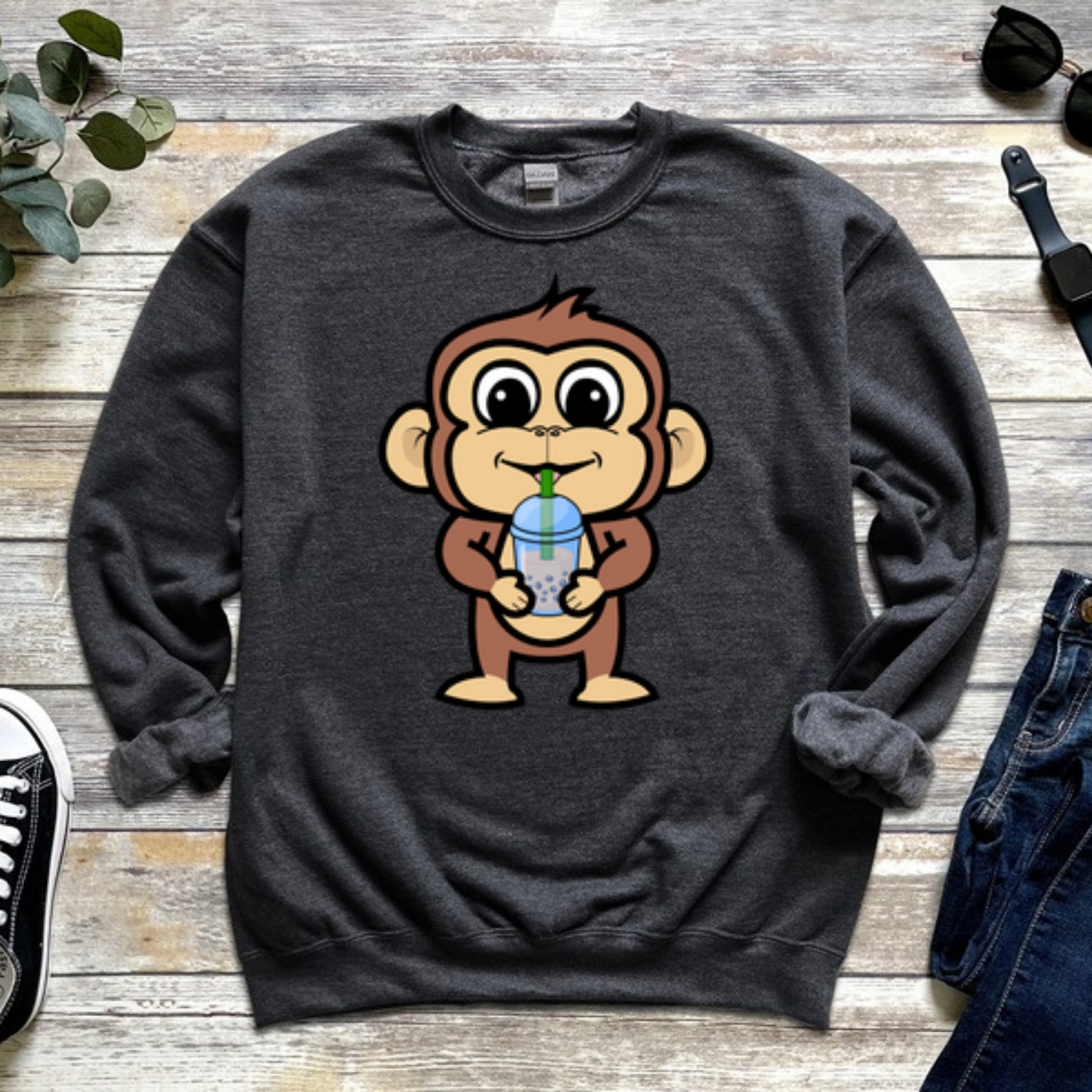 Monkey Drinking Boba Tea Sweatshirt
