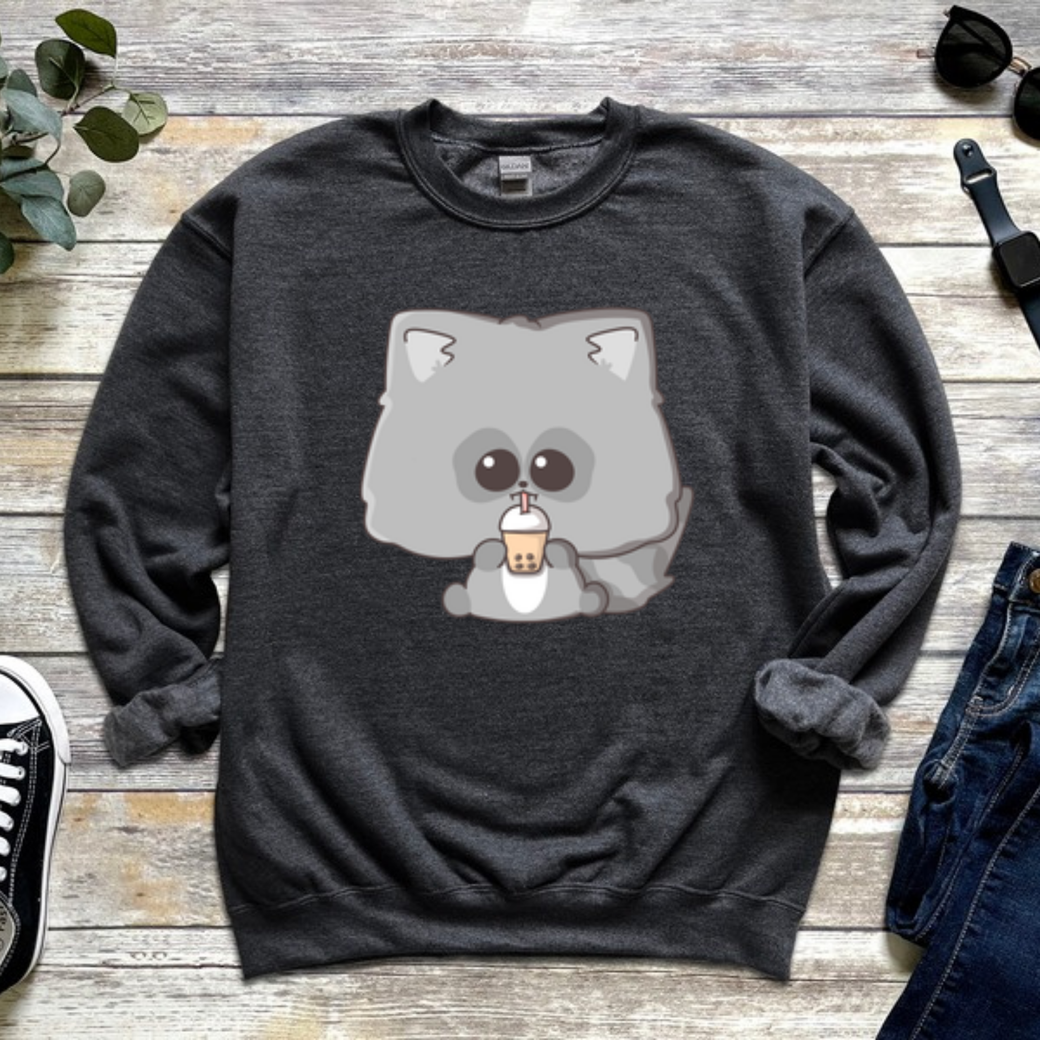 Raccoon Drinking Boba Tea Sweatshirt