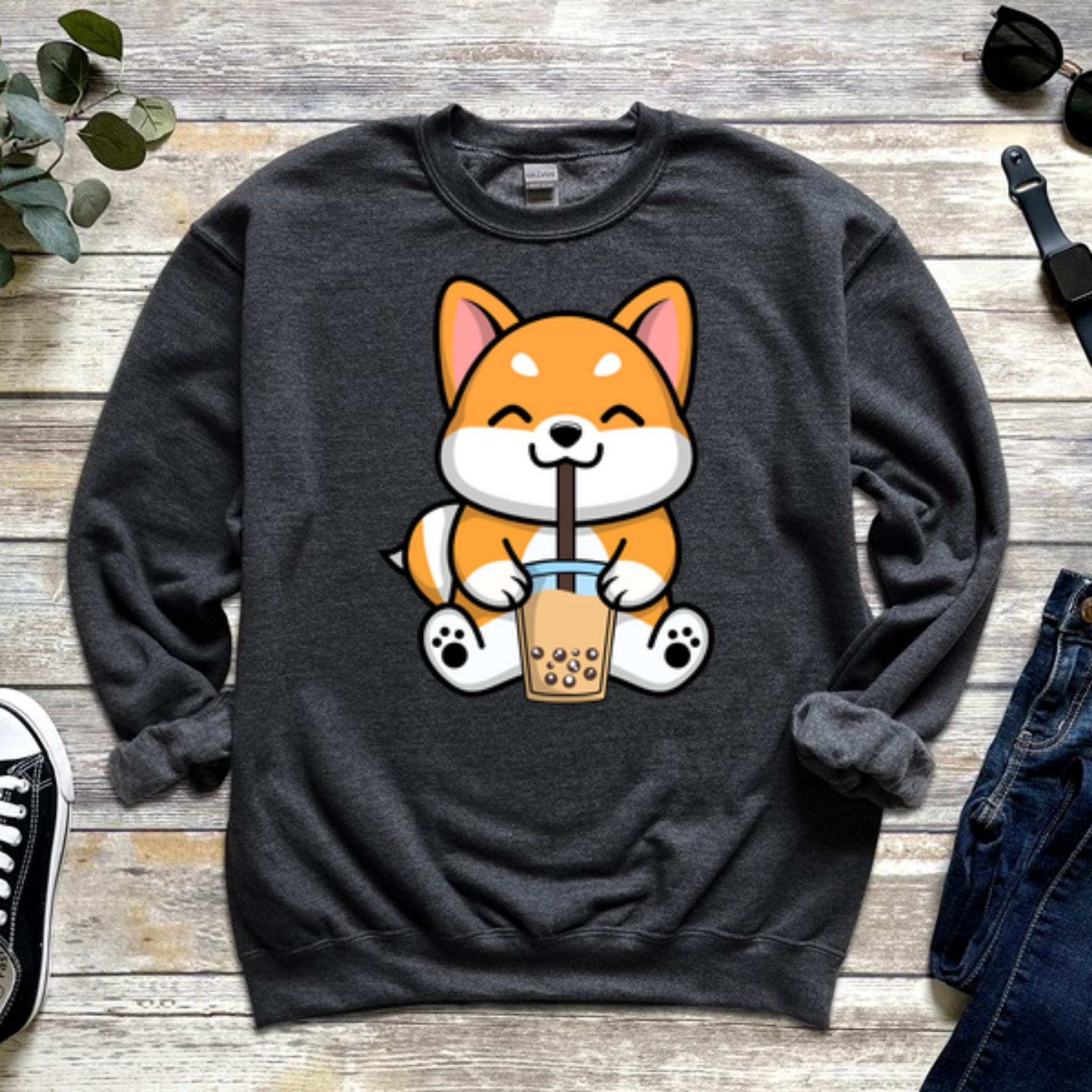 Puppy Drinking Boba Tea Sweatshirt