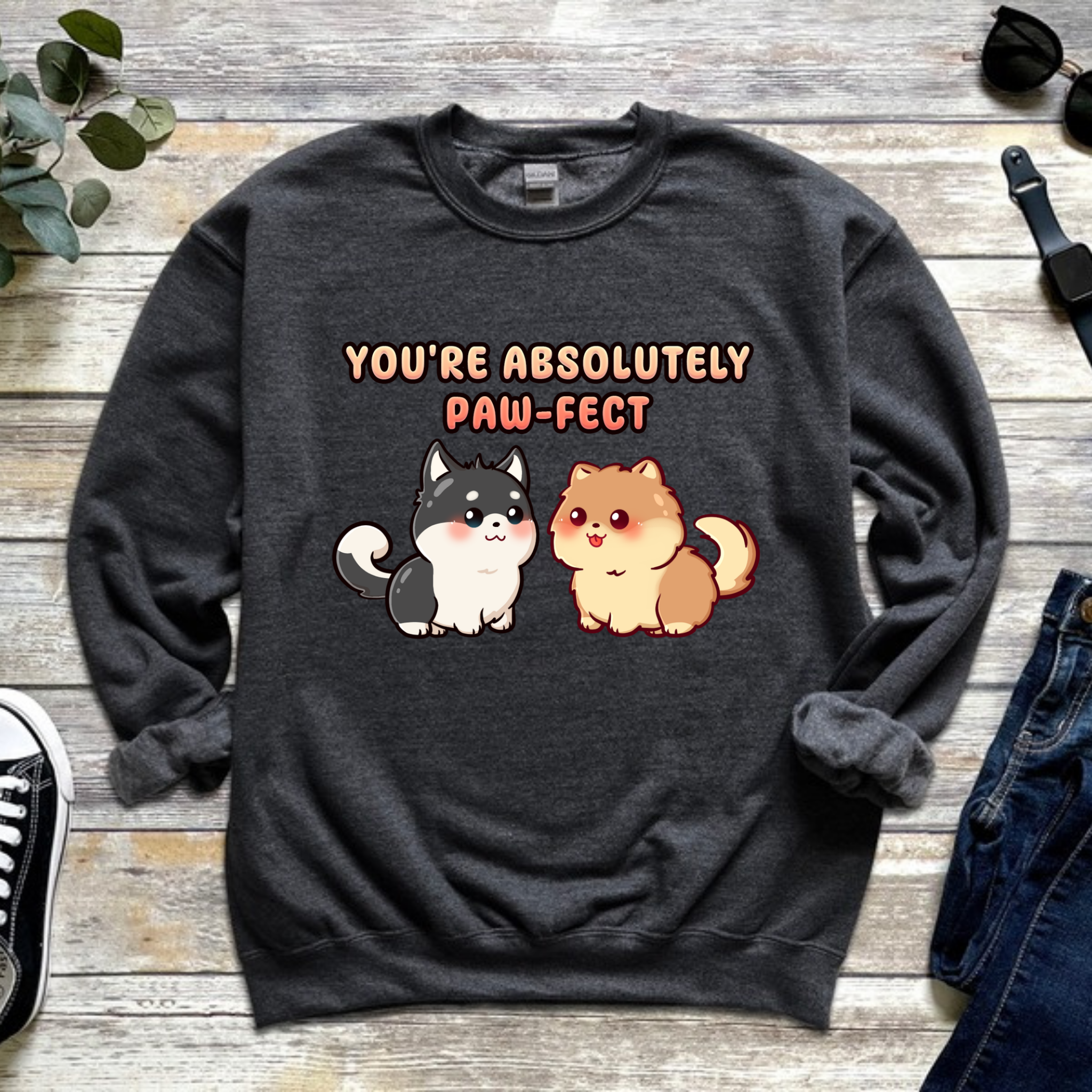 You're Absolutely Paw-fect Dog Couple - Husky & Pomeranian Sweatshirt