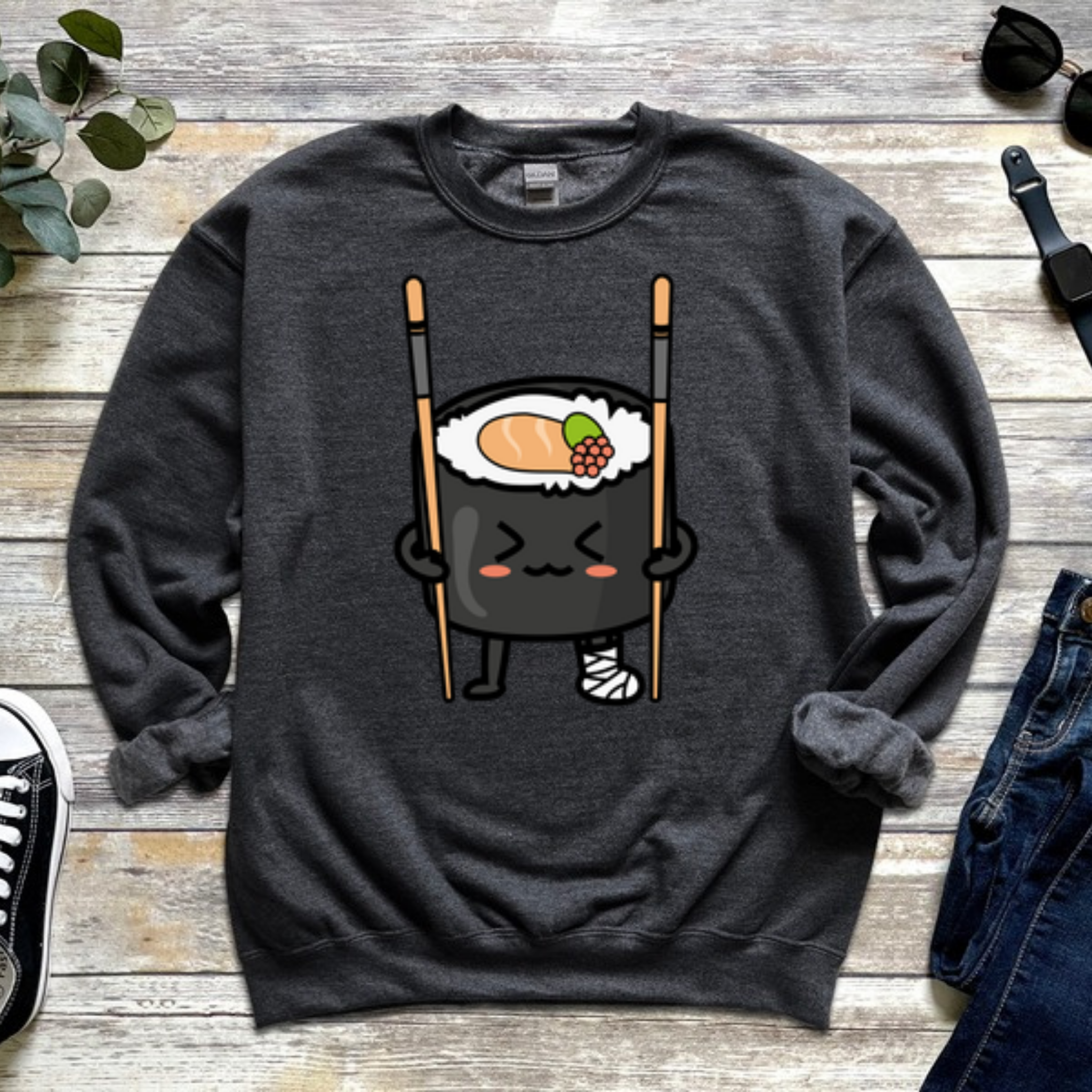 Sushi on Chopstick Crutches Sweatshirt