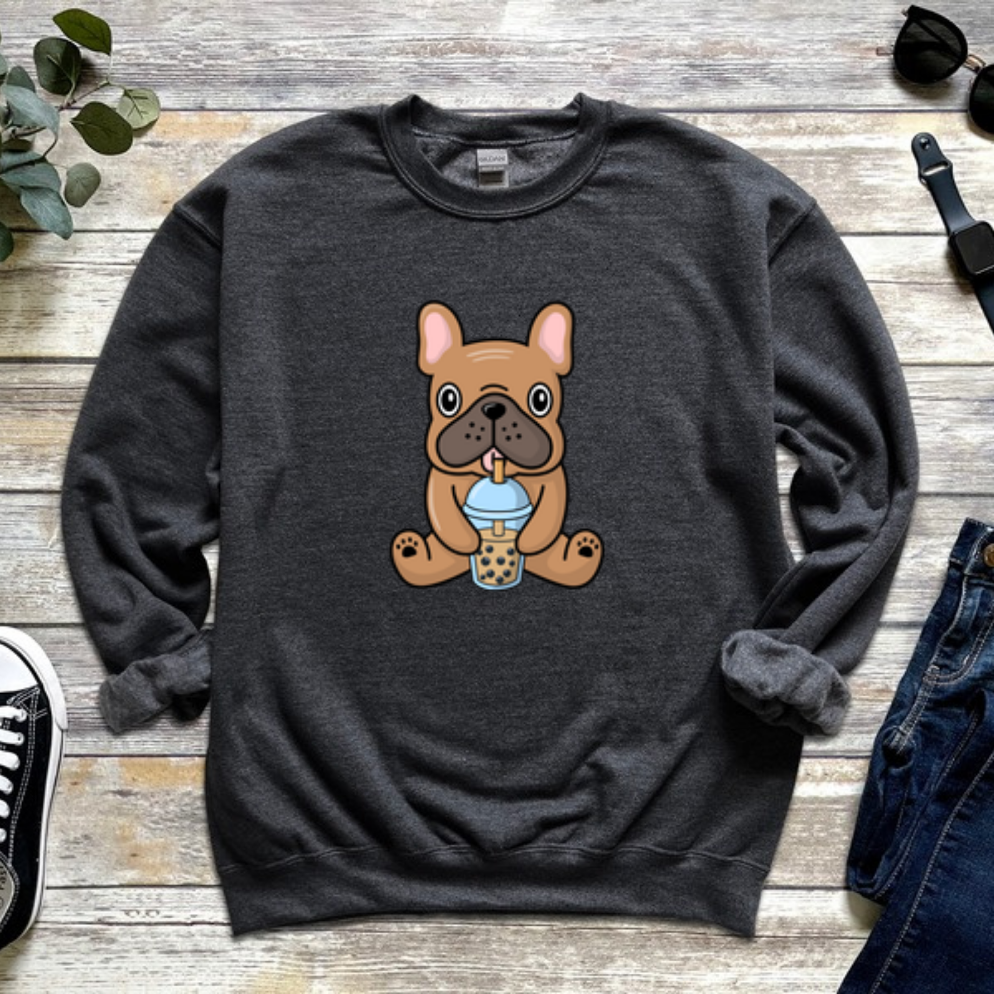 French Bulldog Drinking Boba Sweatshirt