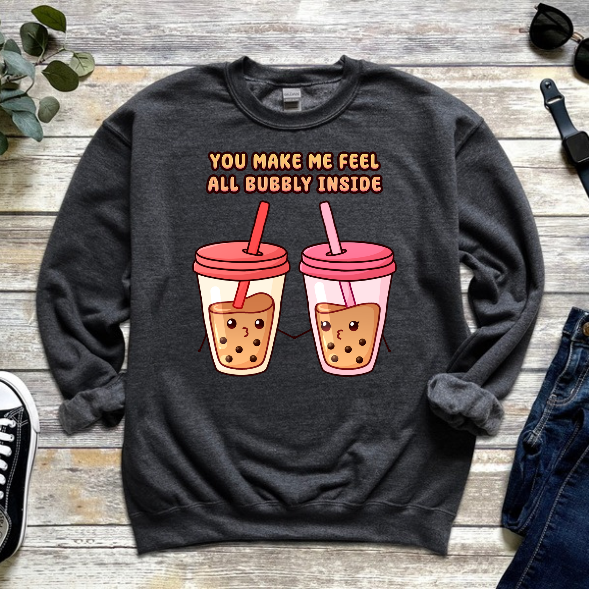 You Make Me Feel All Bubbly Inside Boba Tea Couple Sweatshirt