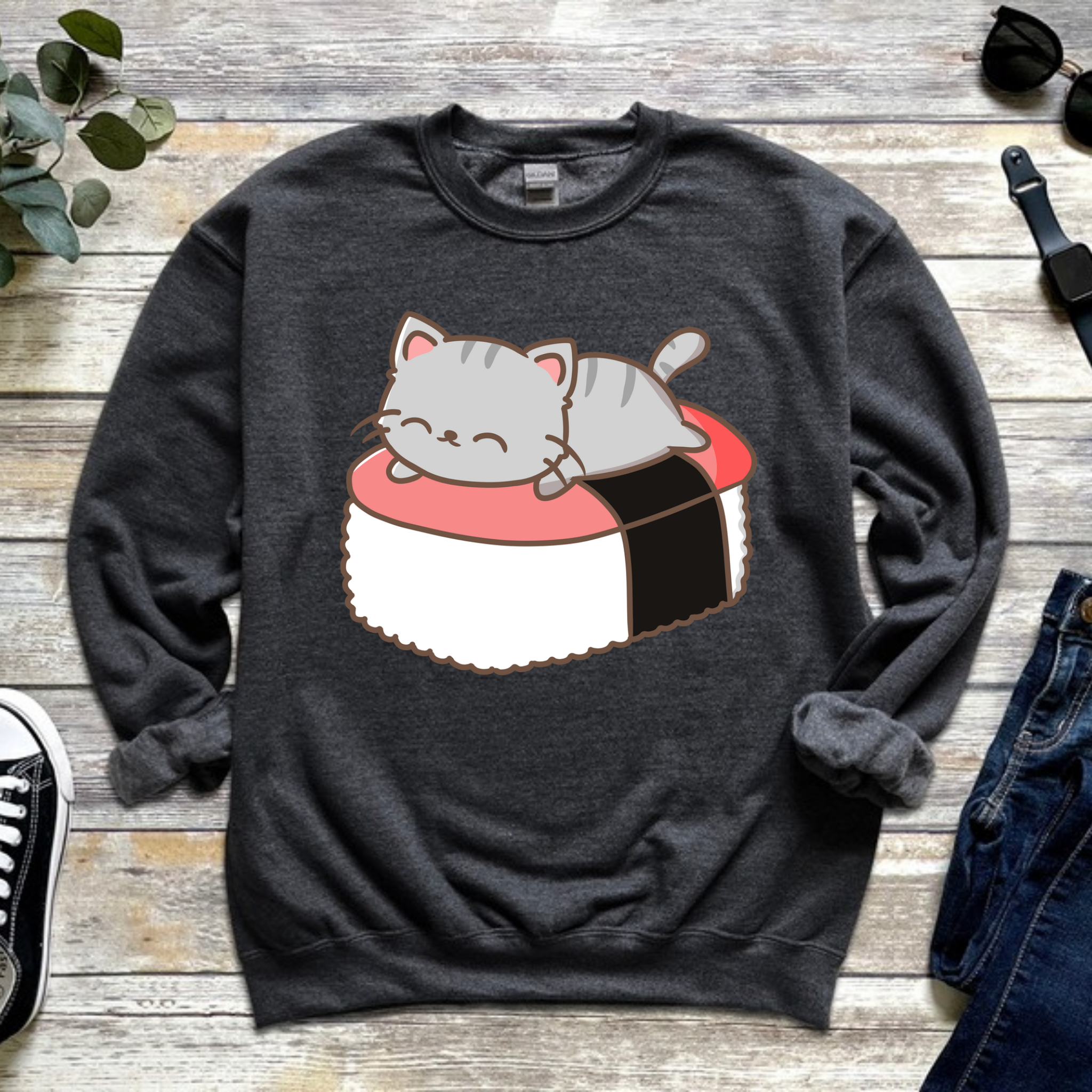 Grey Kitten on Sushi Bed Sweatshirt