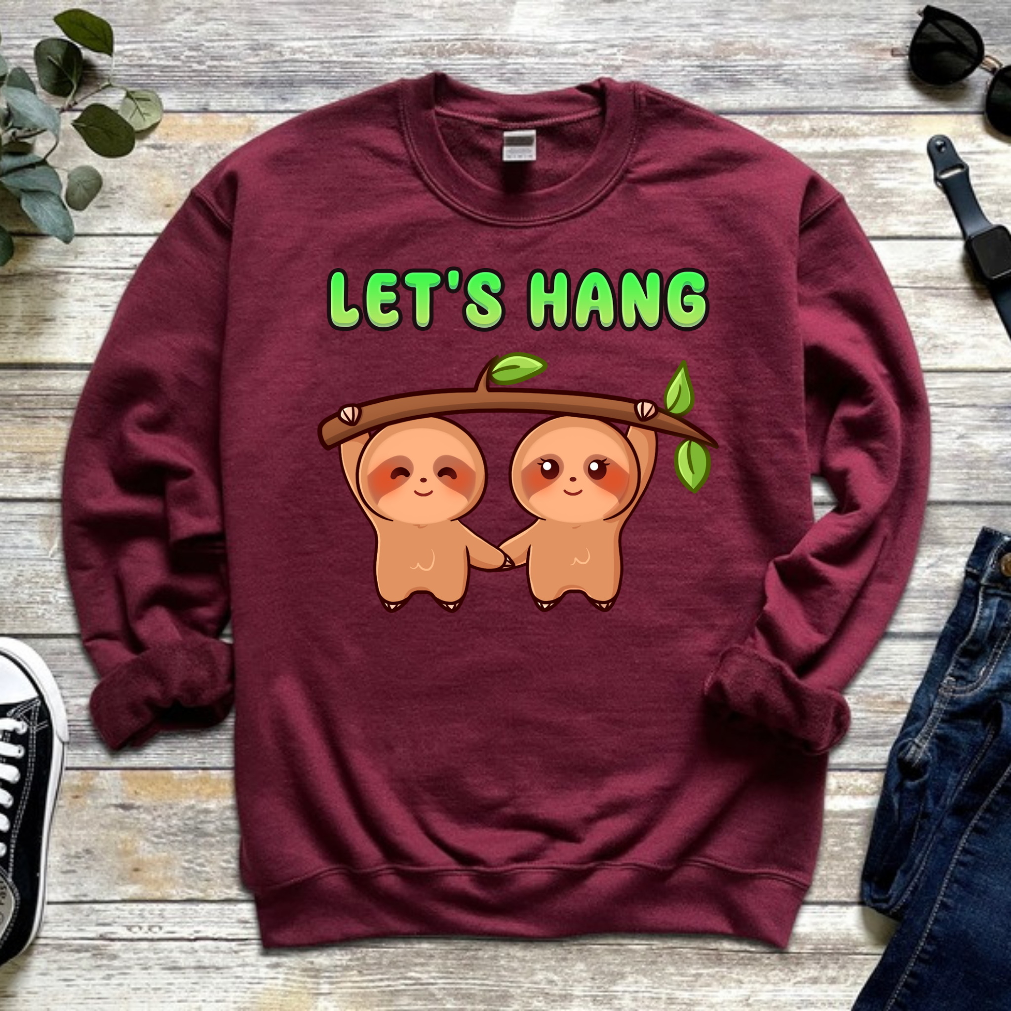 Let's Hang Sloth Couple Sweatshirt
