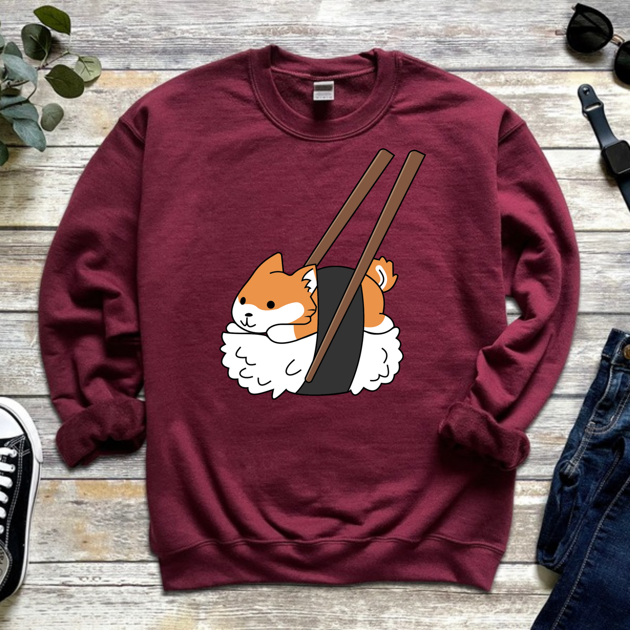 Shiba Inu Sushi with Chopsticks Sweatshirt
