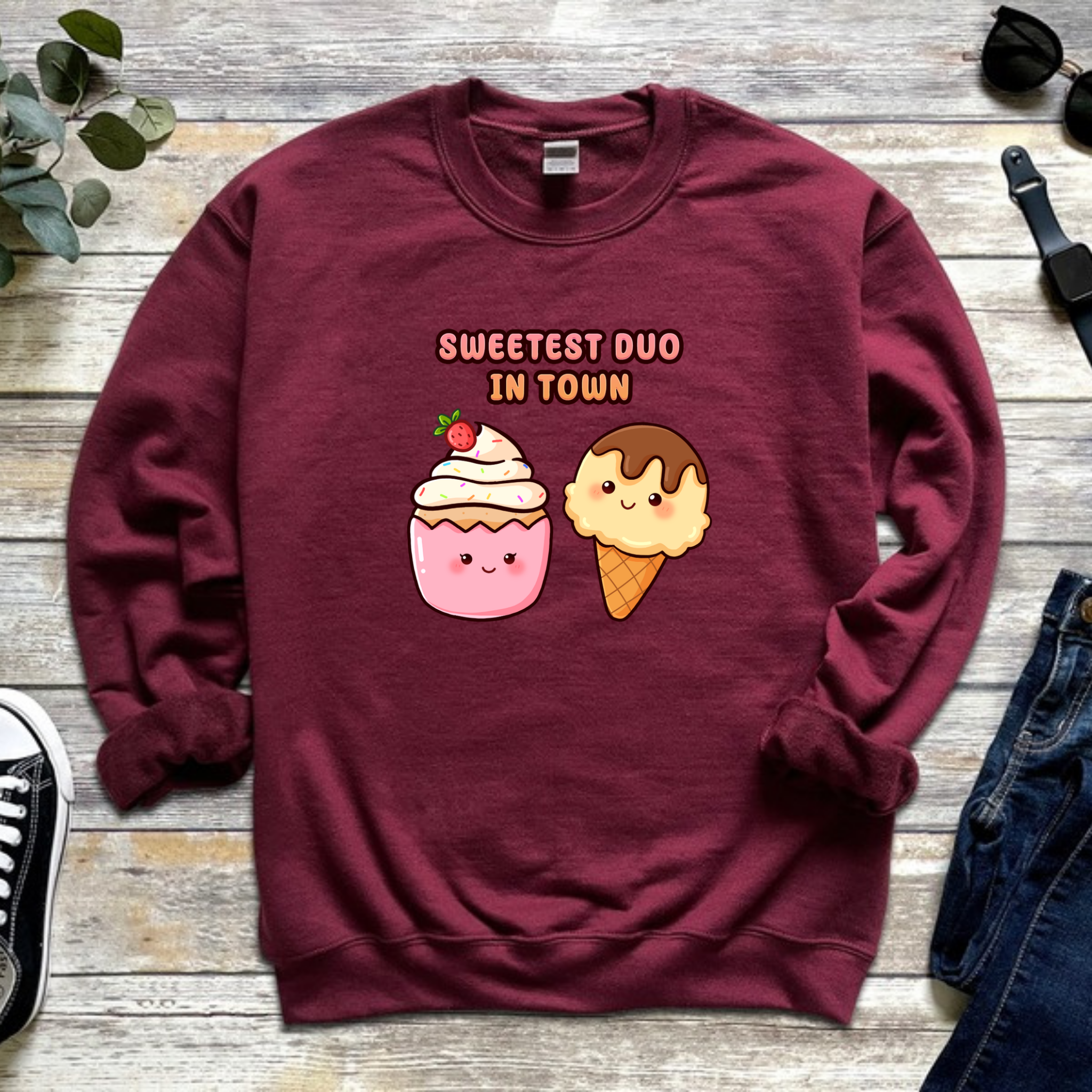Sweetest Duo in Town Cupcake and Ice Cream Couple Sweatshirt