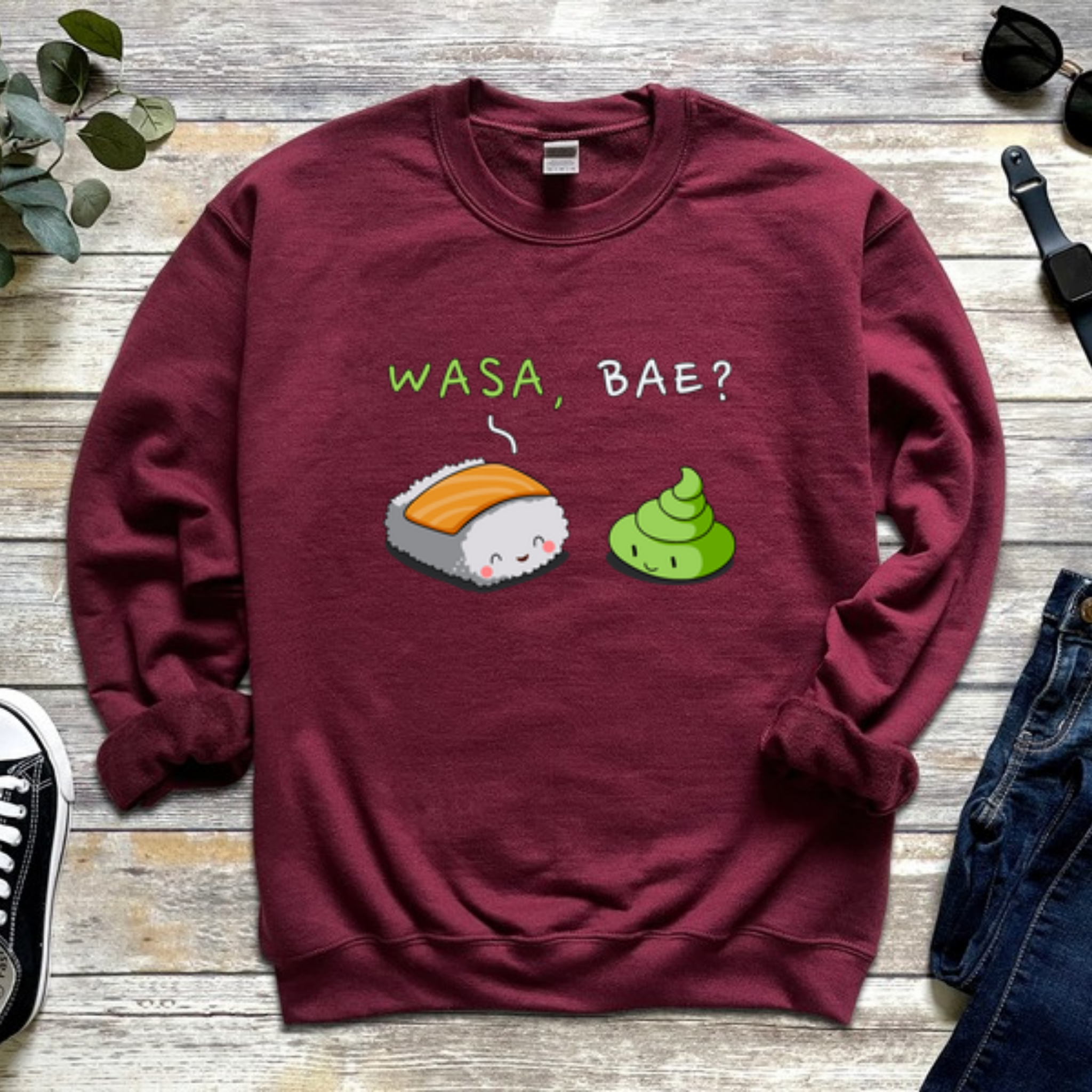 Wasa, Bae? Sushi and Wasabi Couple Sweatshirt