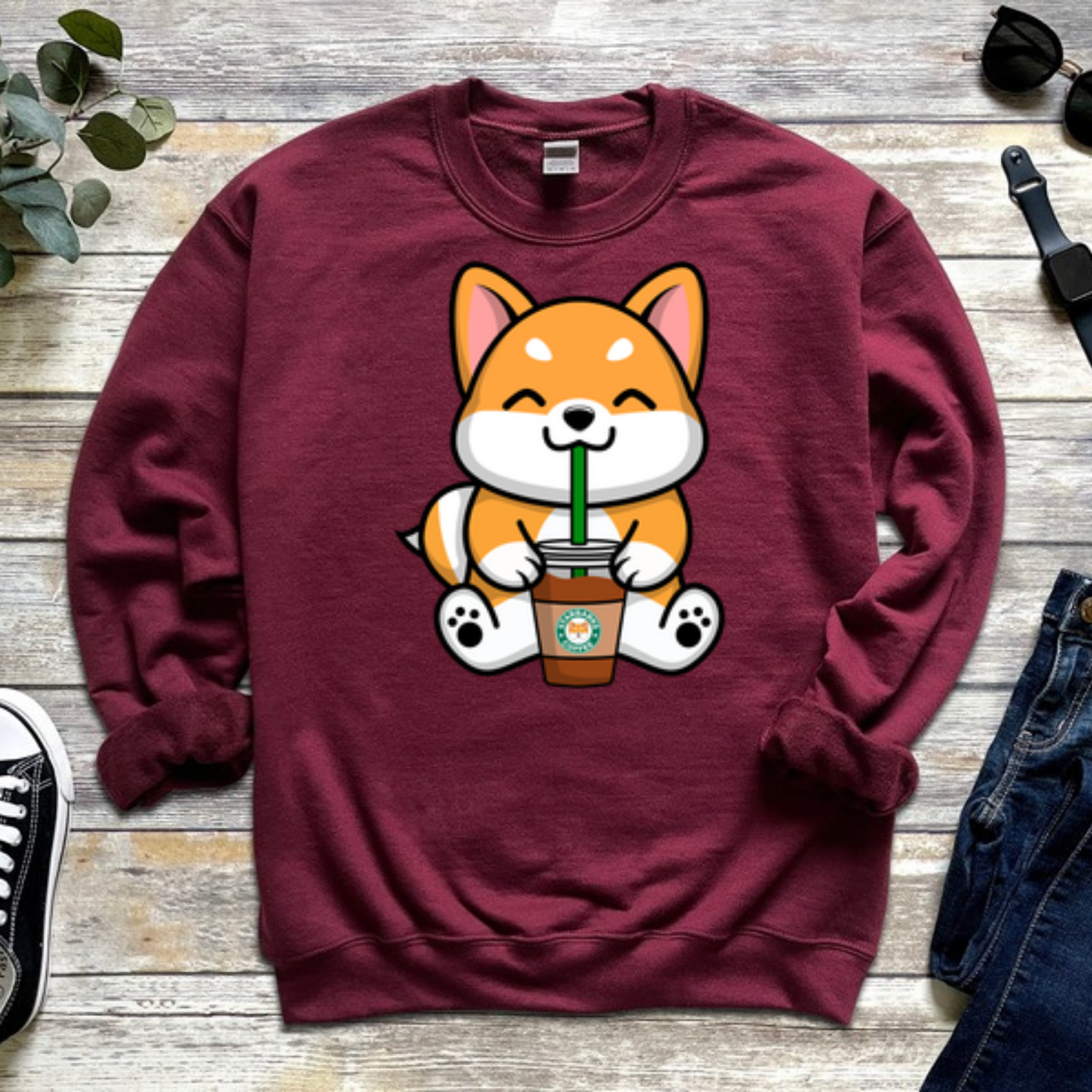 Puppy Drinking Coffee Sweatshirt
