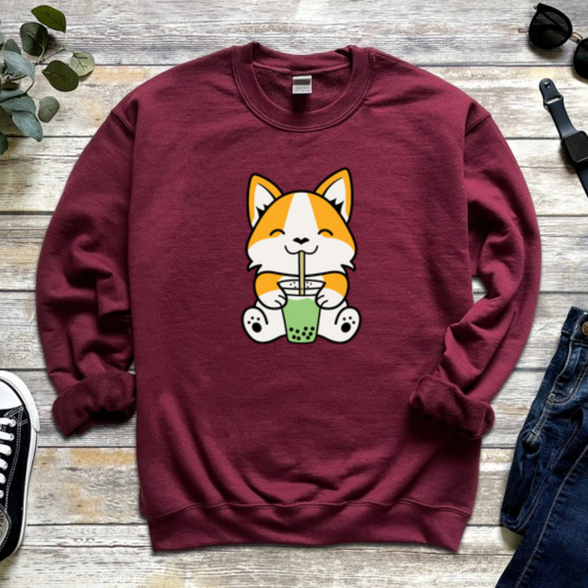 Dog Drinking Boba Tea Sweatshirt