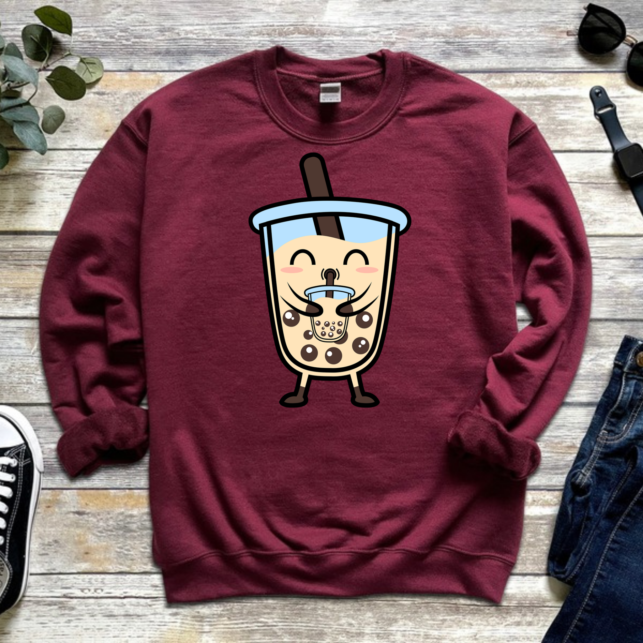Boba Character Drinking Boba Tea Sweatshirt
