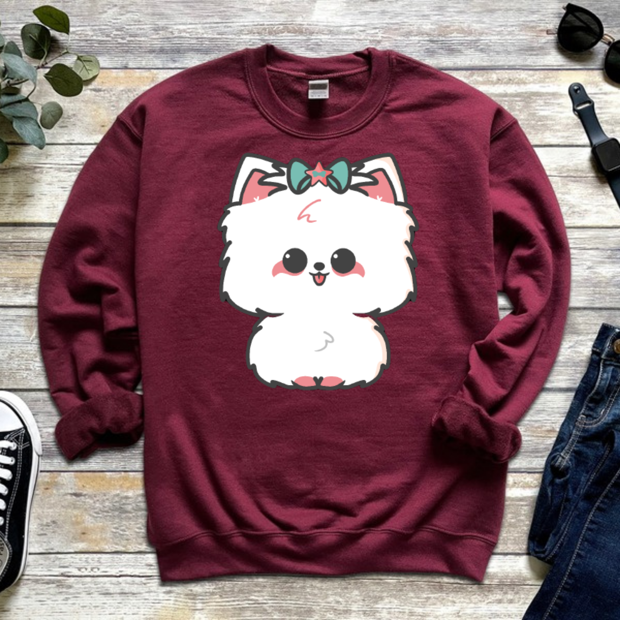 White Puppy with Bow Sweatshirt
