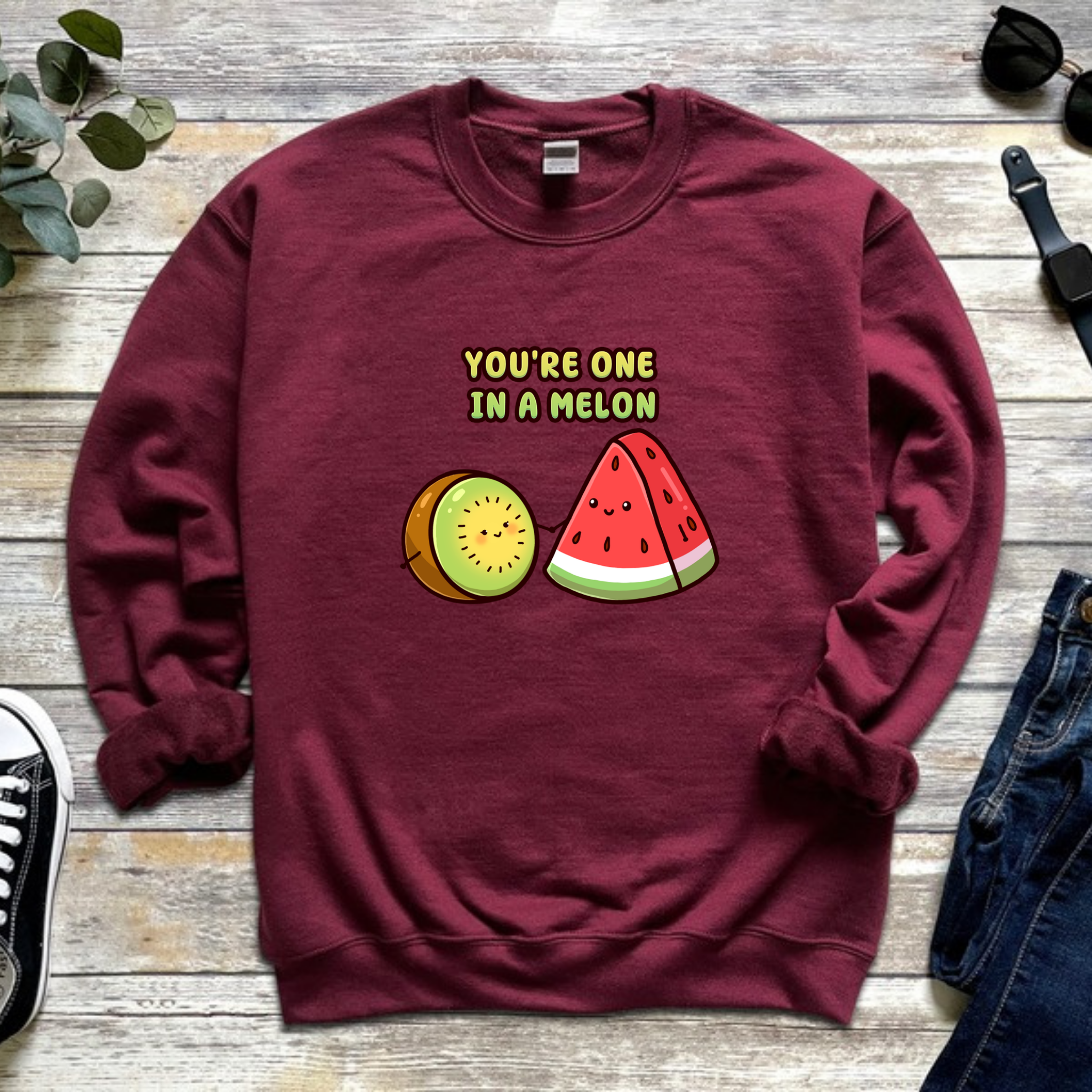 You're One in a Melon Kiwi and Watermelon Couple Sweatshirt