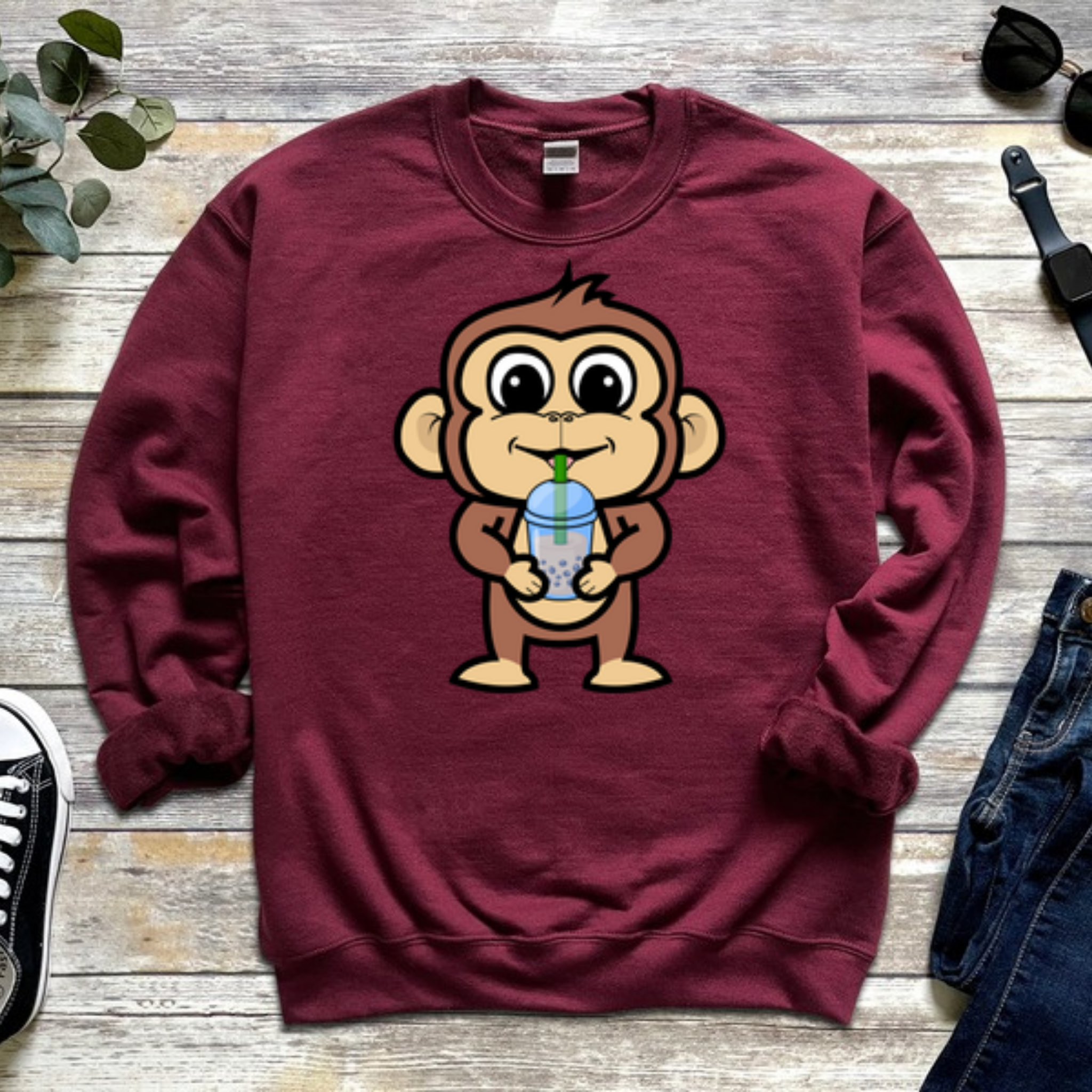 Monkey Drinking Boba Tea Sweatshirt