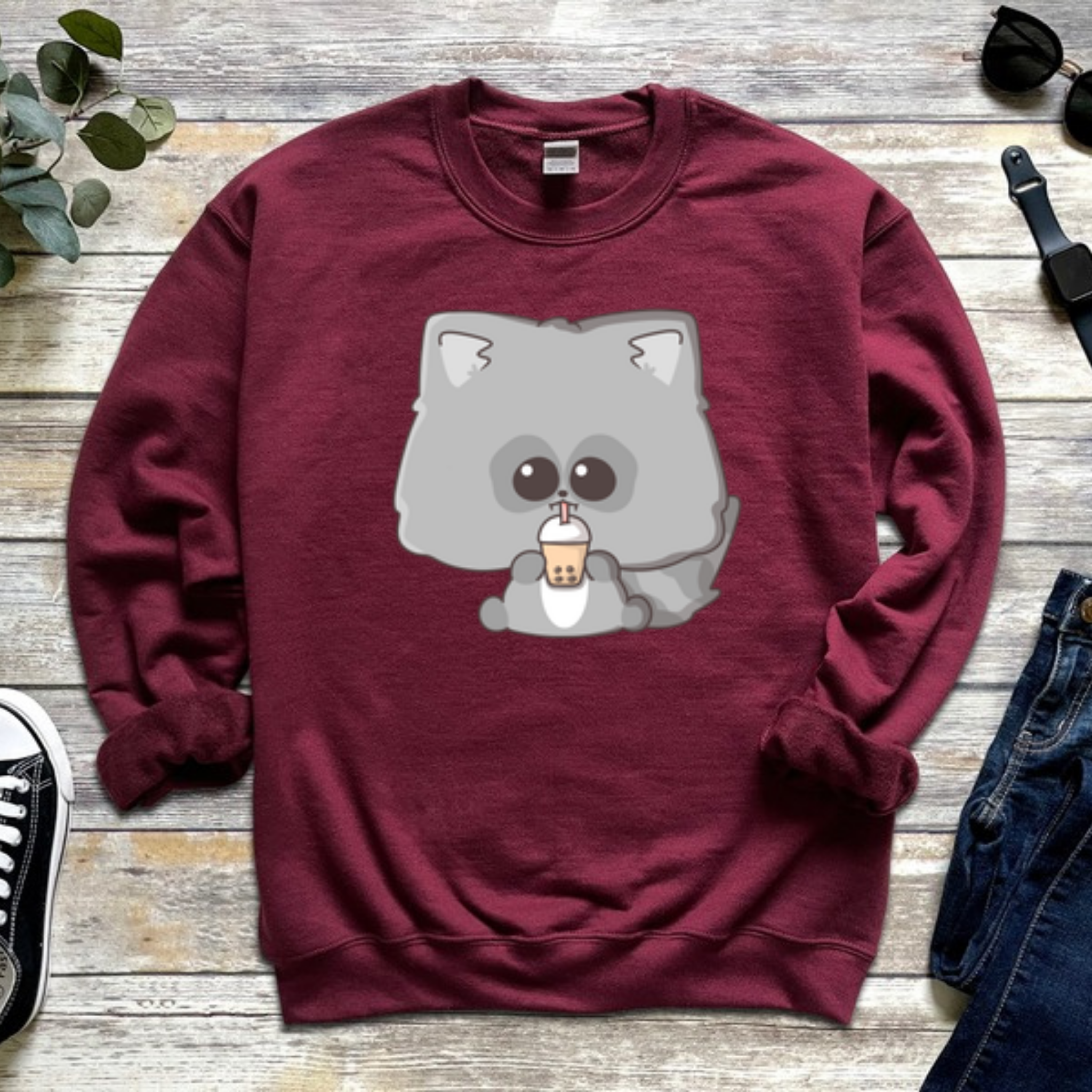 Raccoon Drinking Boba Tea Sweatshirt