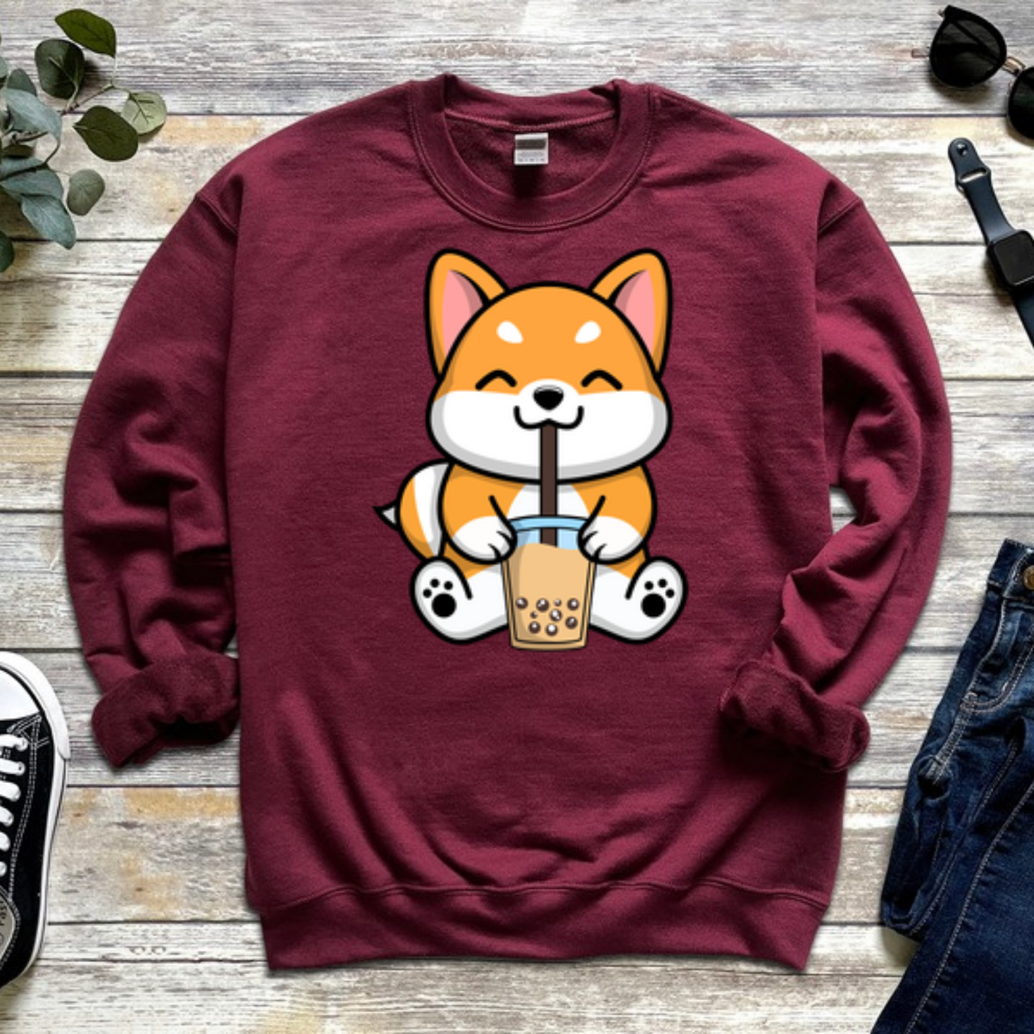 Puppy Drinking Boba Tea Sweatshirt