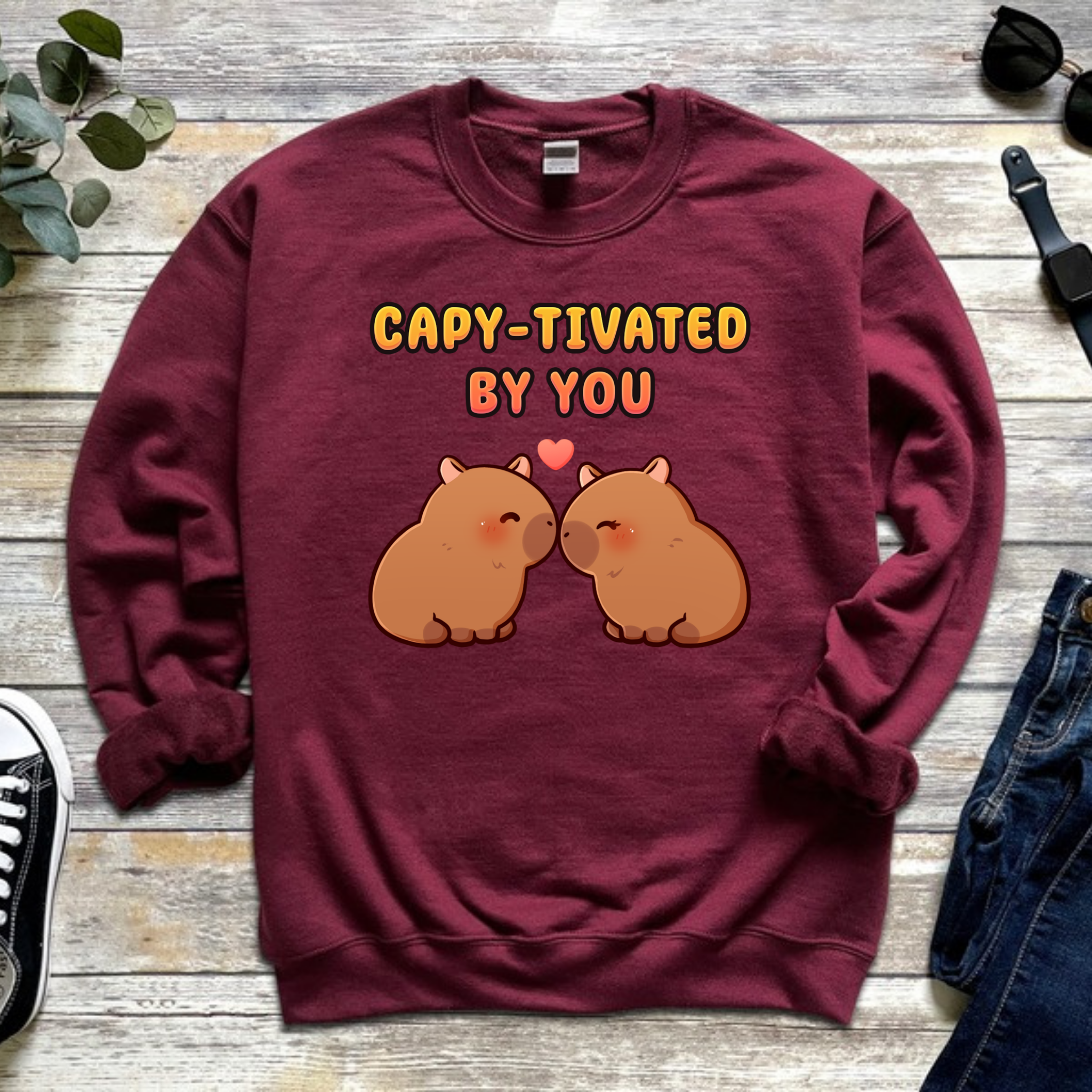 Capy-tivated by You Capybara Couple Sweatshirt