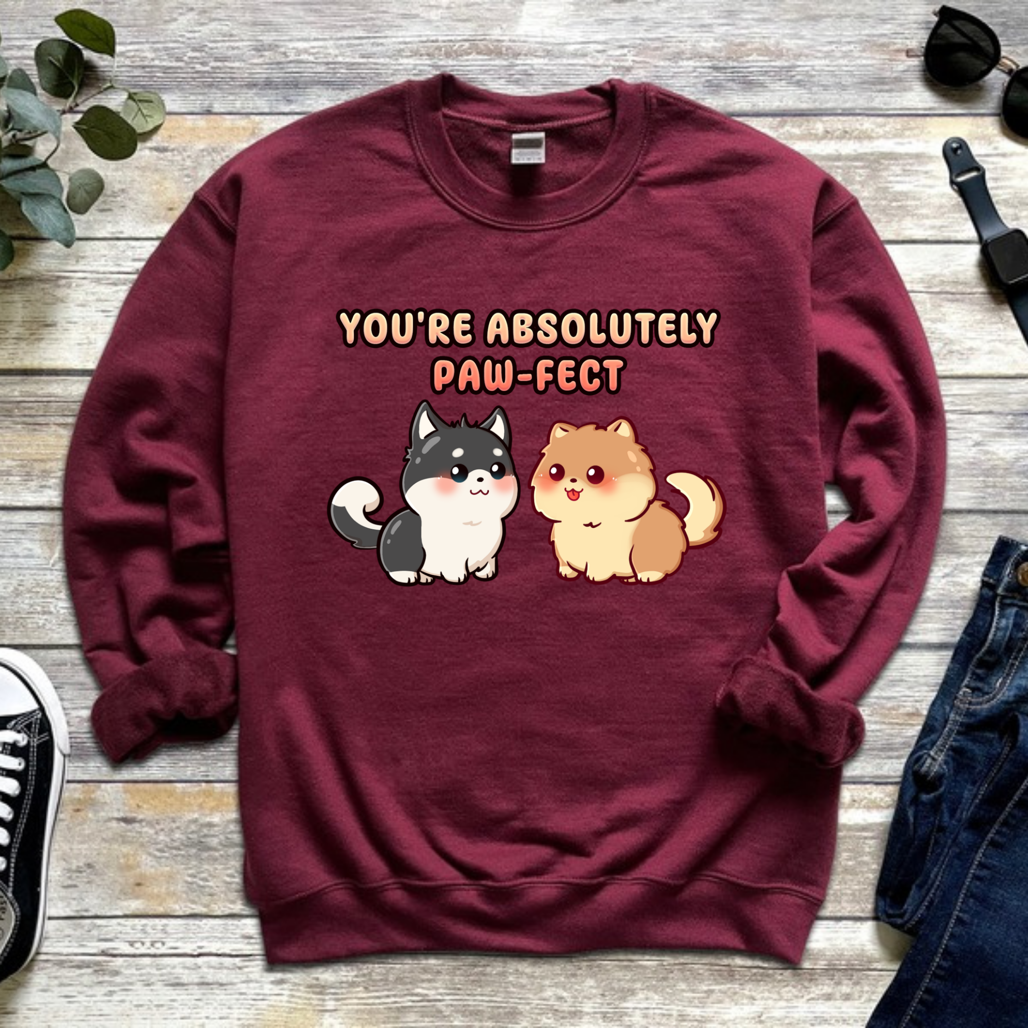 You're Absolutely Paw-fect Dog Couple - Husky & Pomeranian Sweatshirt