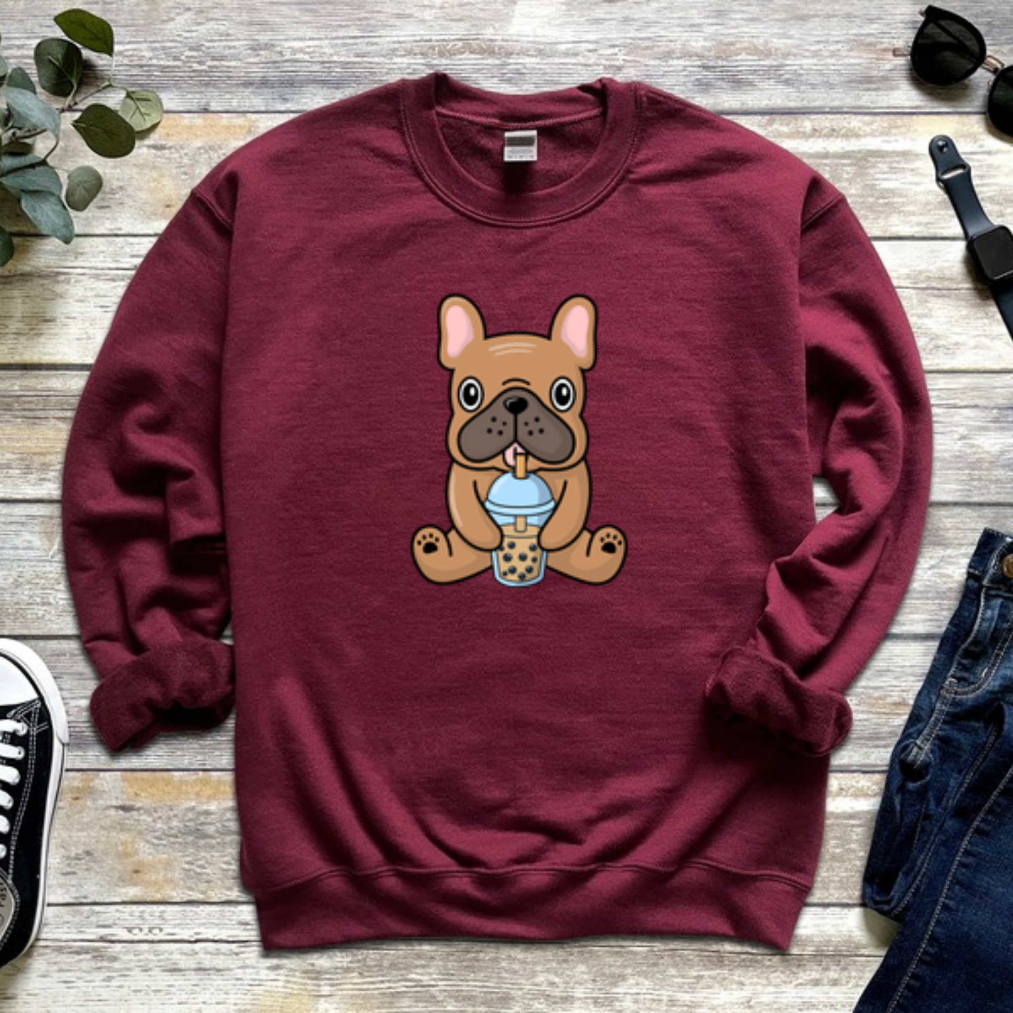 French Bulldog Drinking Boba Sweatshirt