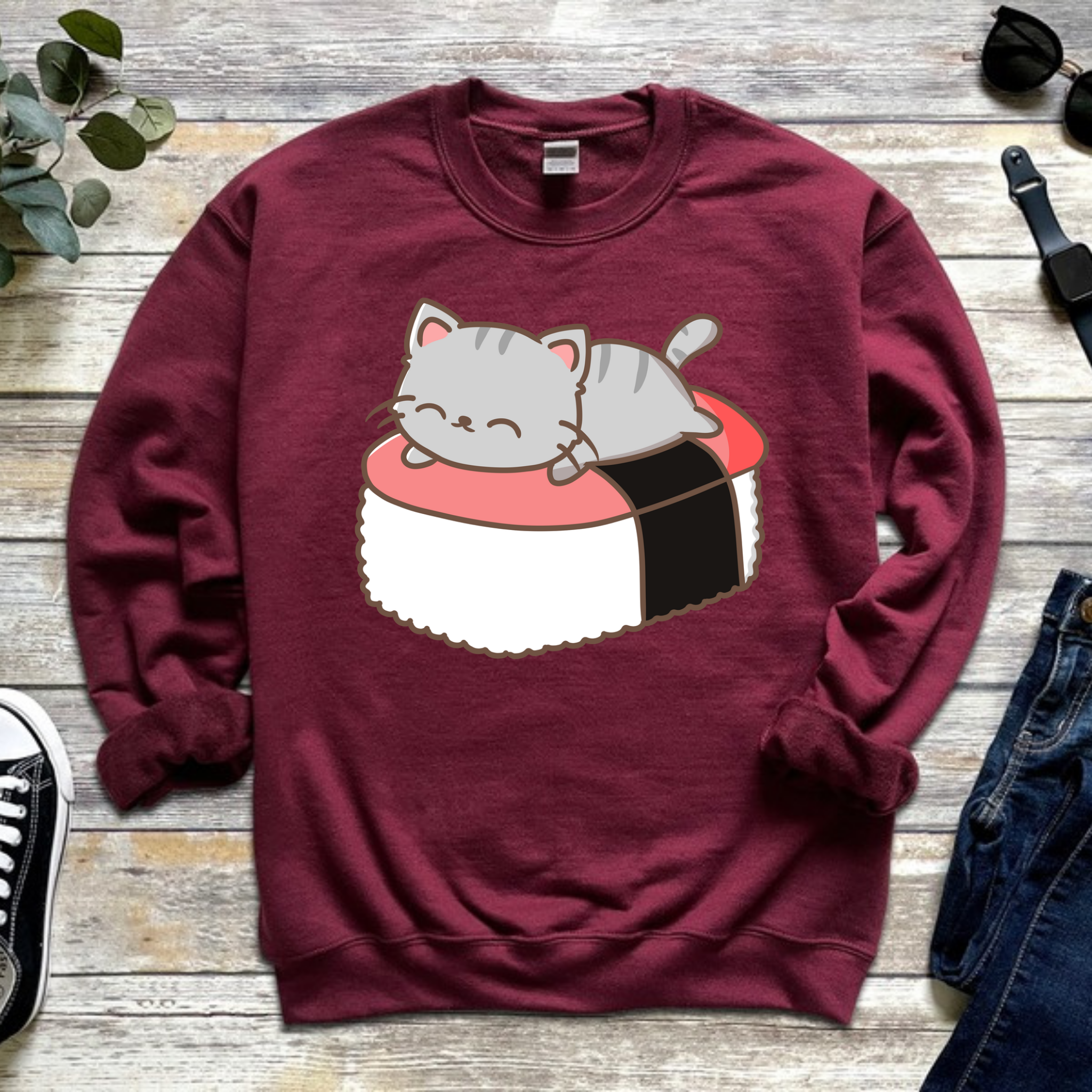 Grey Kitten on Sushi Bed Sweatshirt