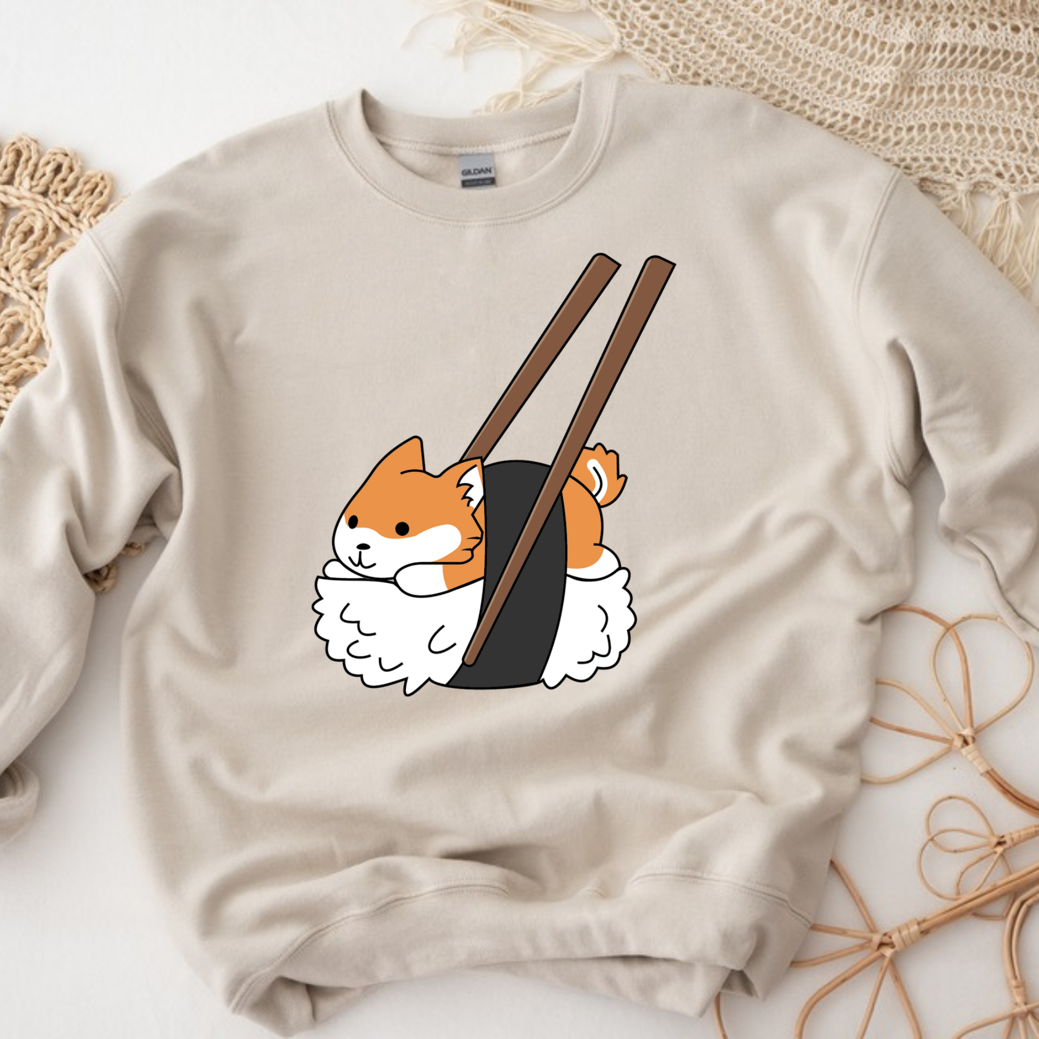 Shiba Inu Sushi with Chopsticks Sweatshirt