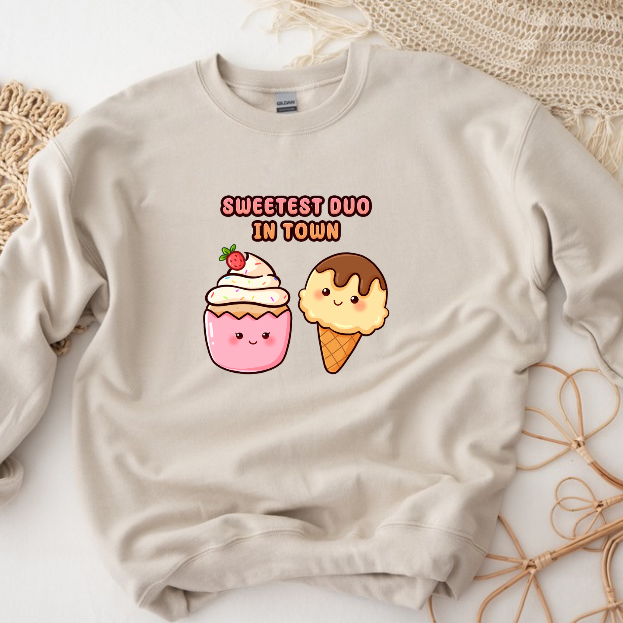 Sweetest Duo in Town Cupcake and Ice Cream Couple Sweatshirt