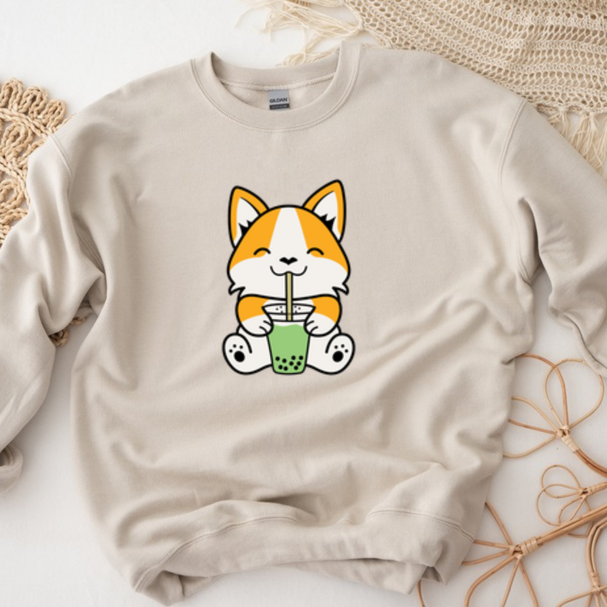 Dog Drinking Boba Tea Sweatshirt