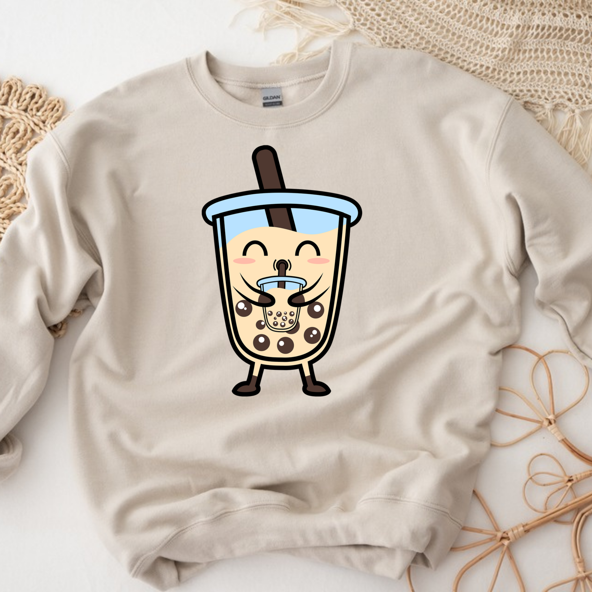 Boba Character Drinking Boba Tea Sweatshirt