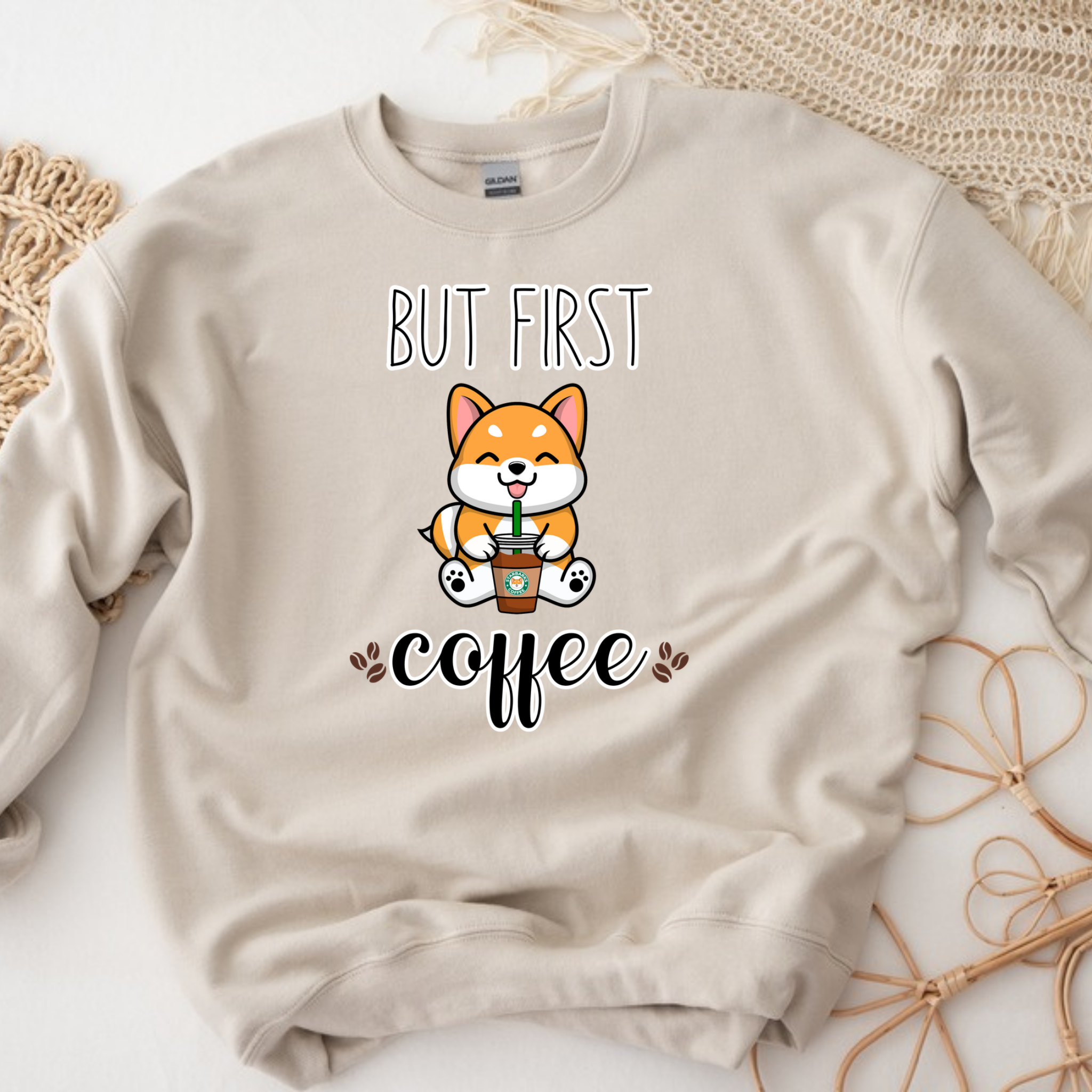 But First Coffee Puppy with Coffee (Tongue) Sweatshirt